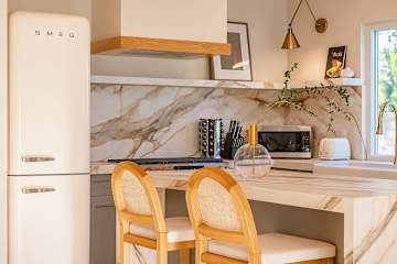 Polished countertop perfect for serving and dining