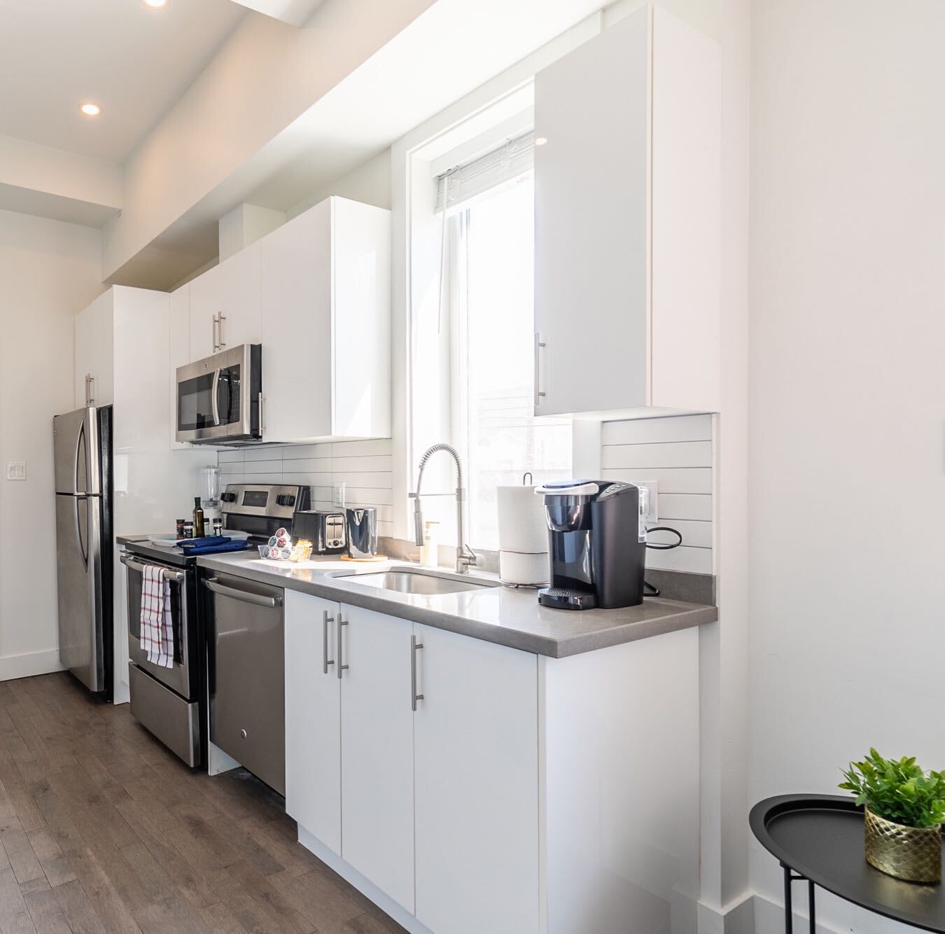 Modern Kitchen Area with Silver Appliances
