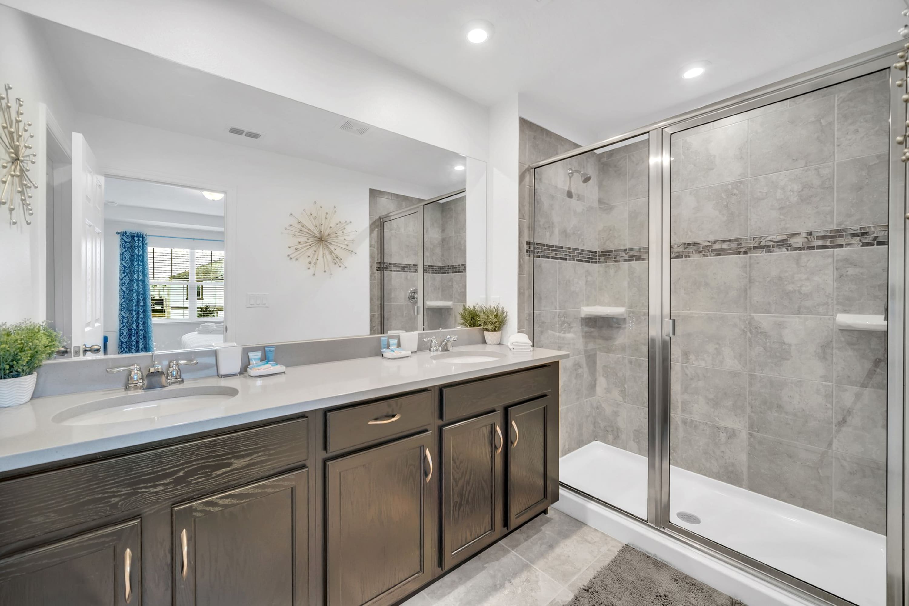 Stunning Master Bathroom With Double Vanity And Walk-In Shower