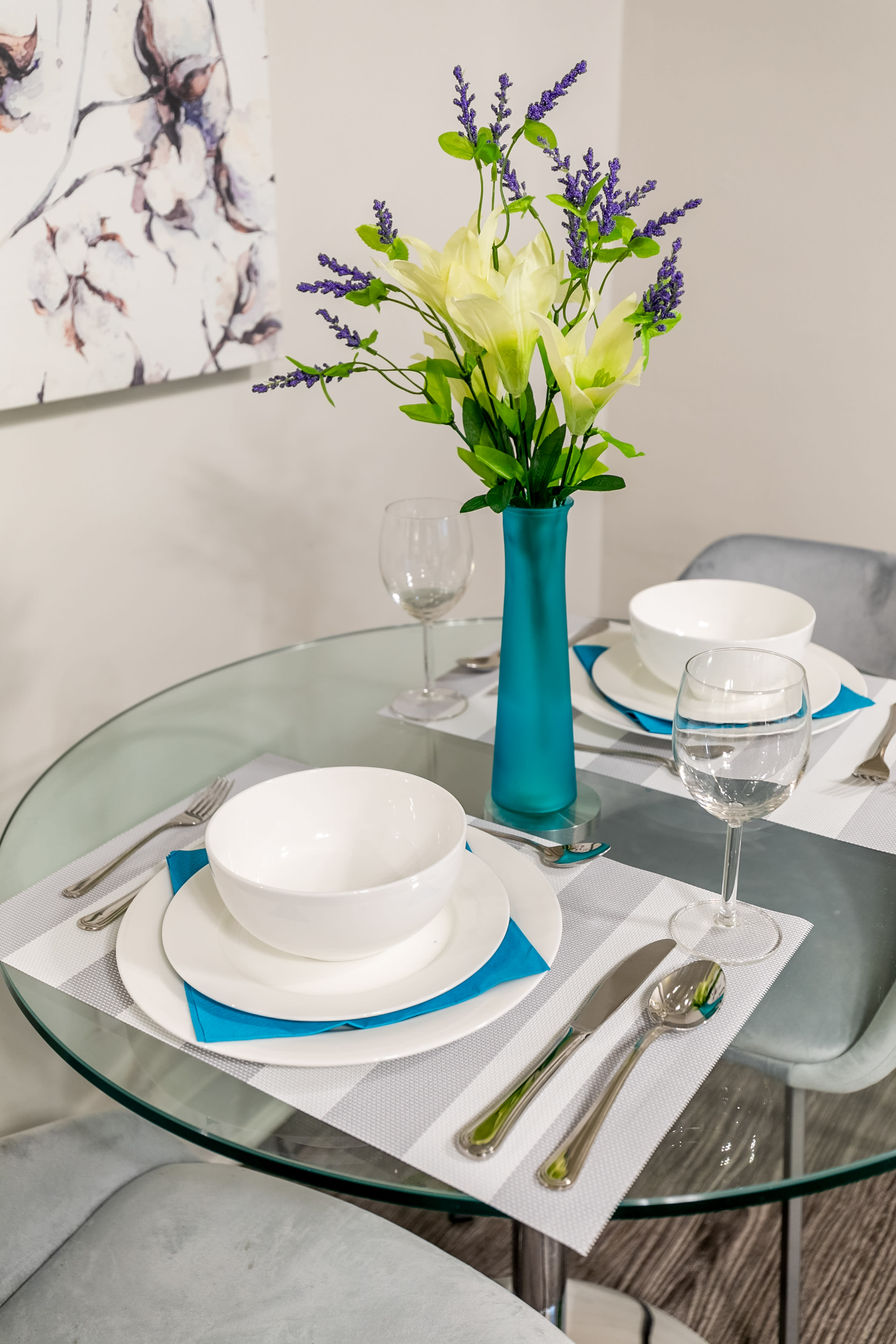 Beautifully Set Dining Table With Elegant Dinnerware