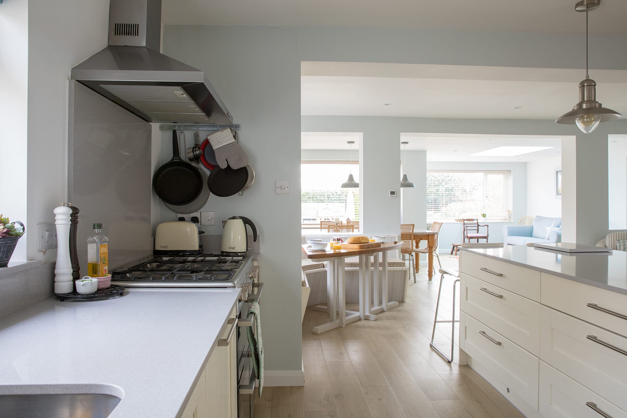 An abundance of seasonings, pots, and pans in all shapes and sizes!