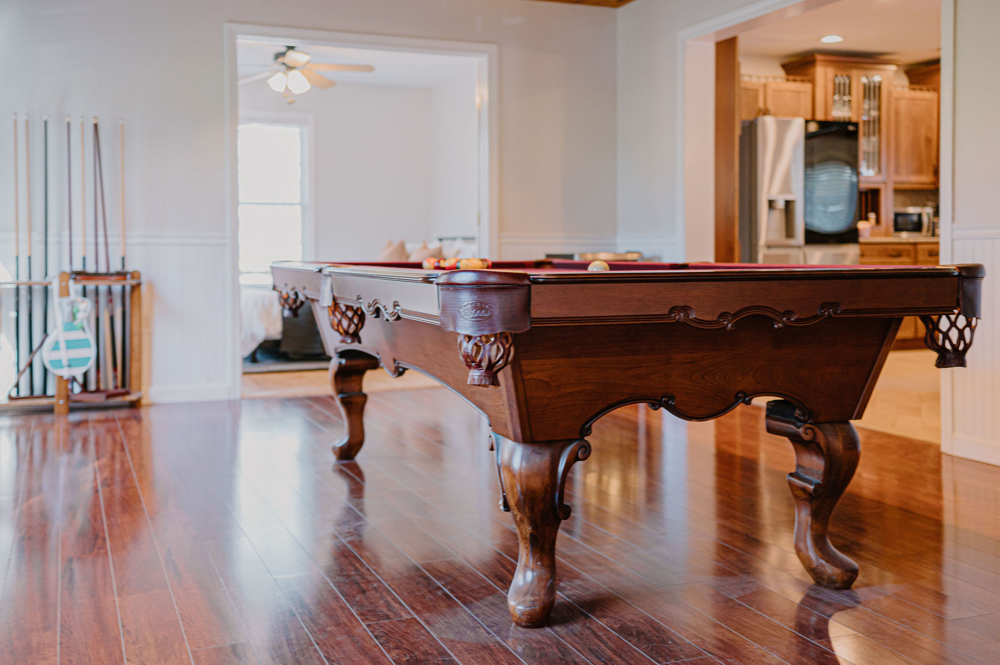 Pool table is right off the kitchen!
