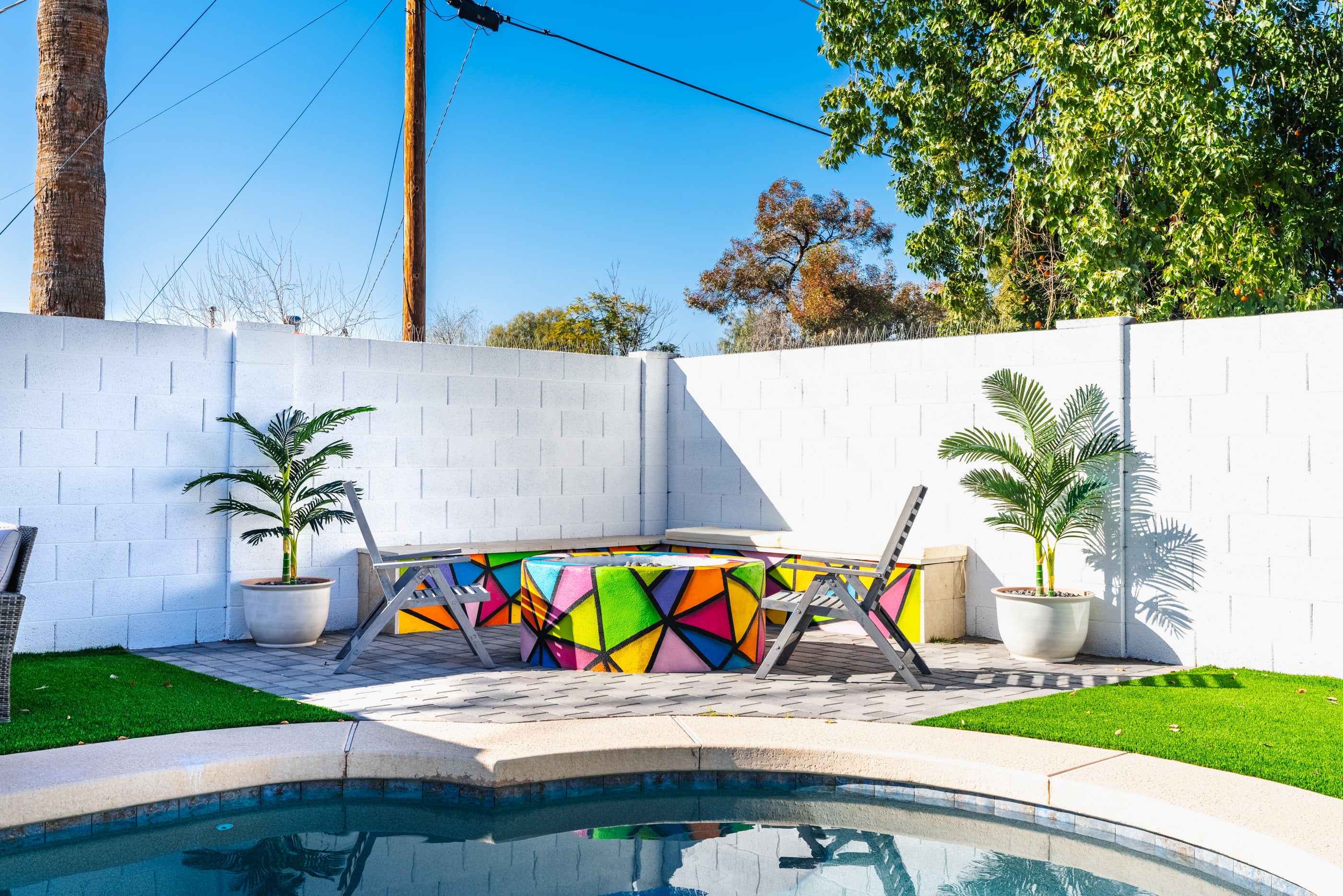 Huge backyard with pool, hot tub, fire pit & more!