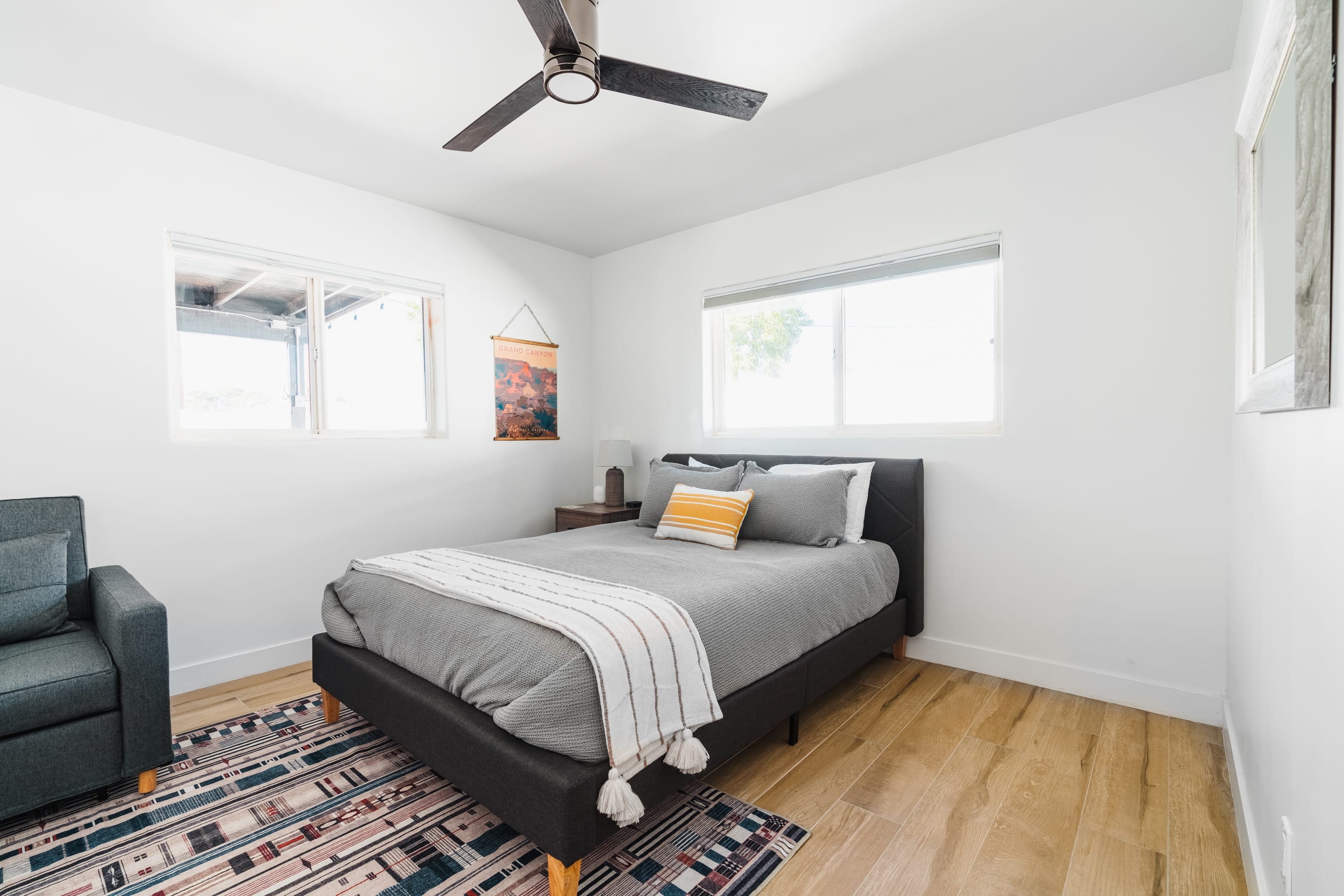 Queen bedroom 2 with closet and smart TV: Chair lays out into child's bed