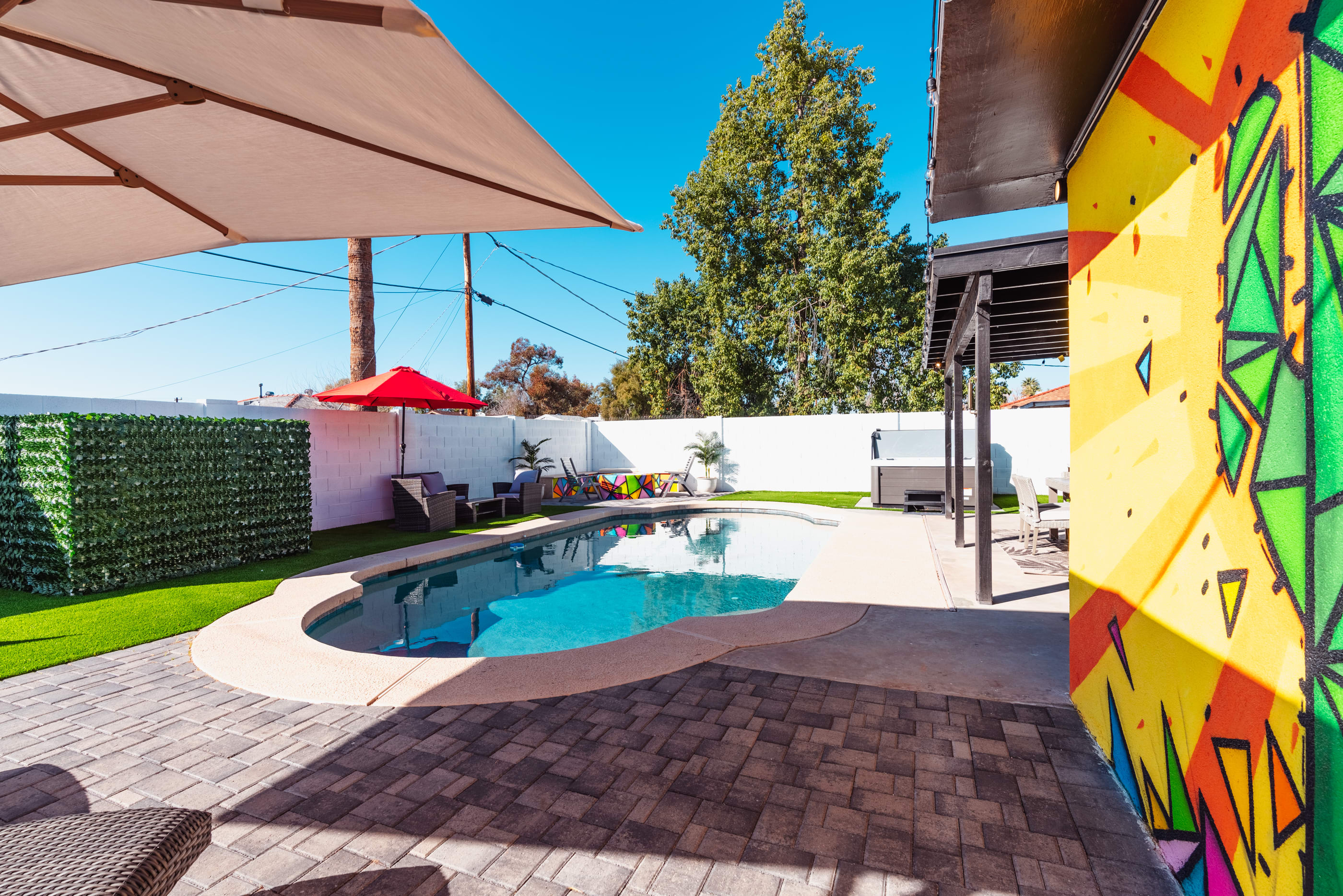 Huge backyard with pool, hot tub, fire pit & more!