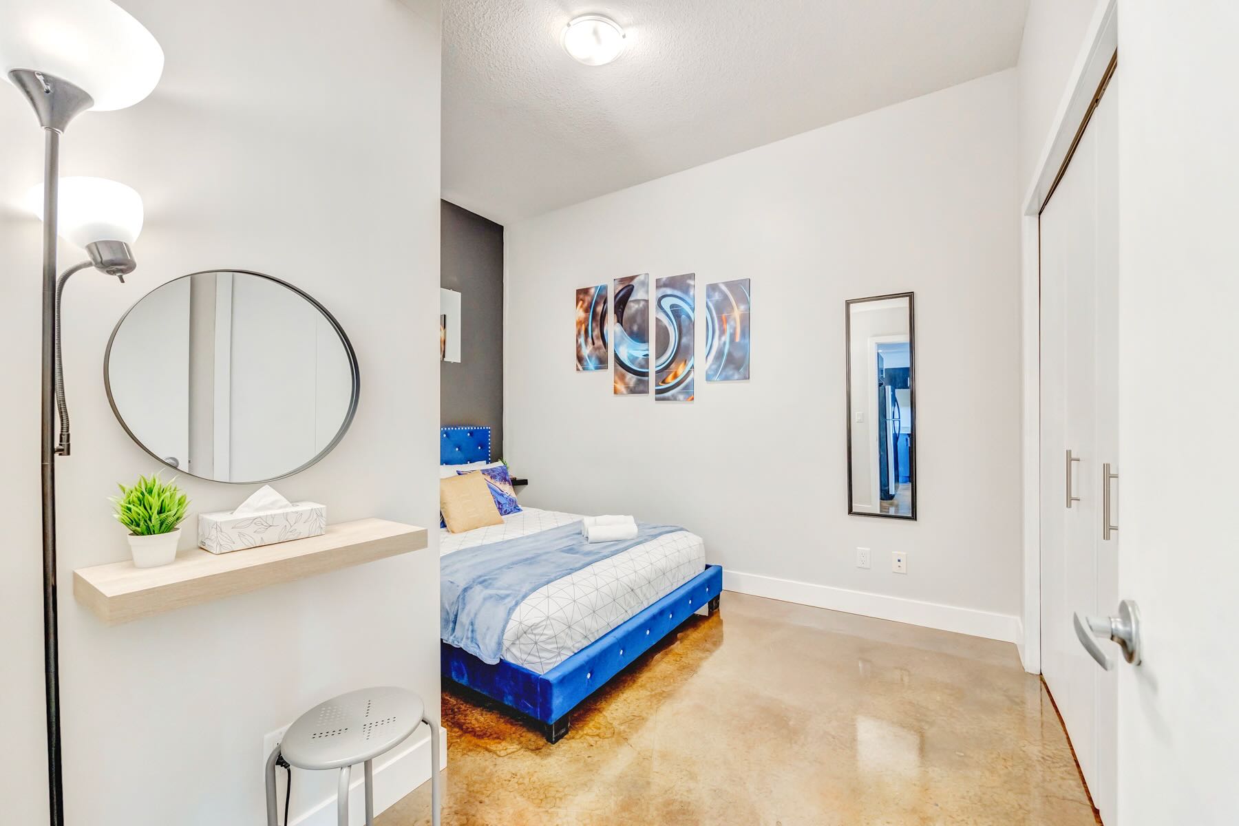 Cozy Bedroom With Stylish Blue Headboard