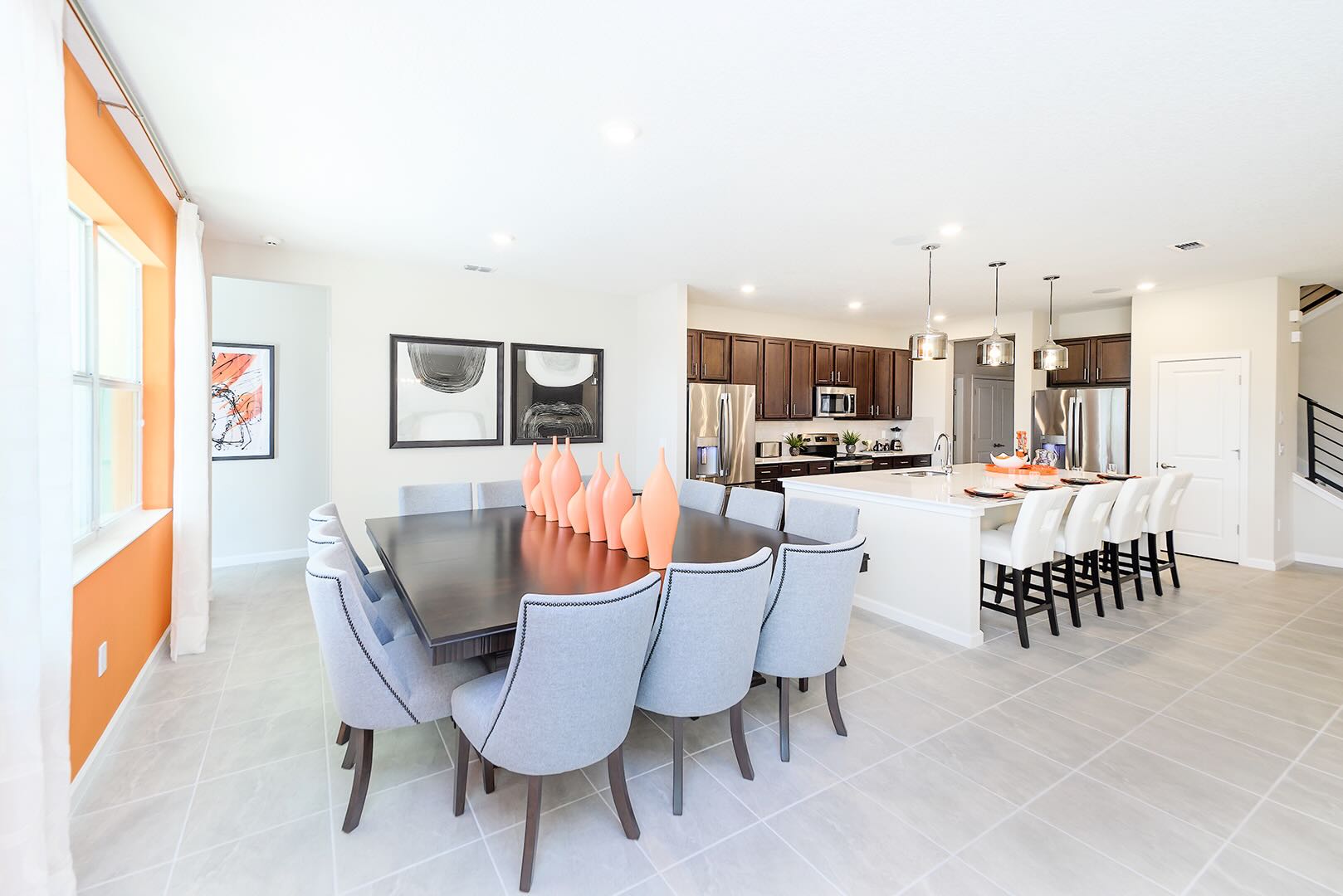Large Dining Table and Kitchen Bar Seating
