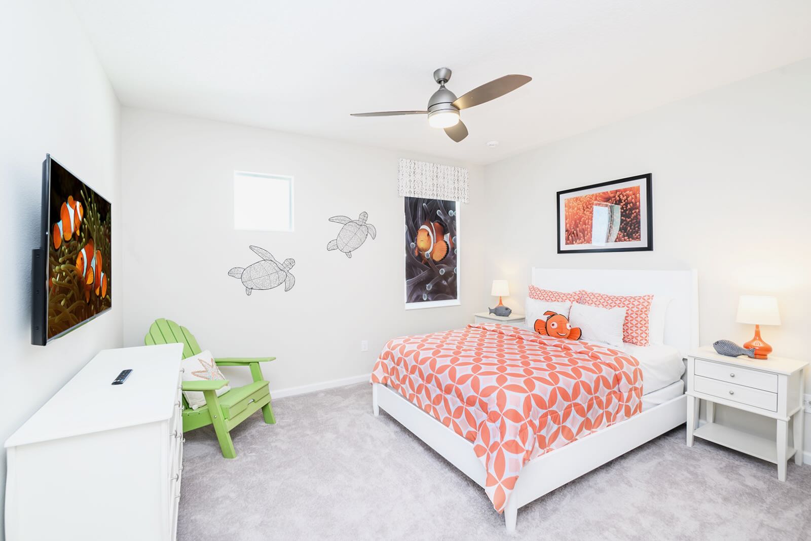 Bedroom With Vibrant Patterns And Artistic Wall Decor