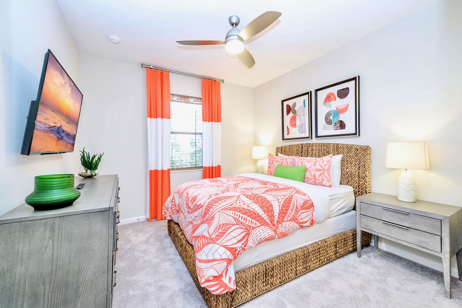 Spacious Bedroom With Bright Decor And Smart TV