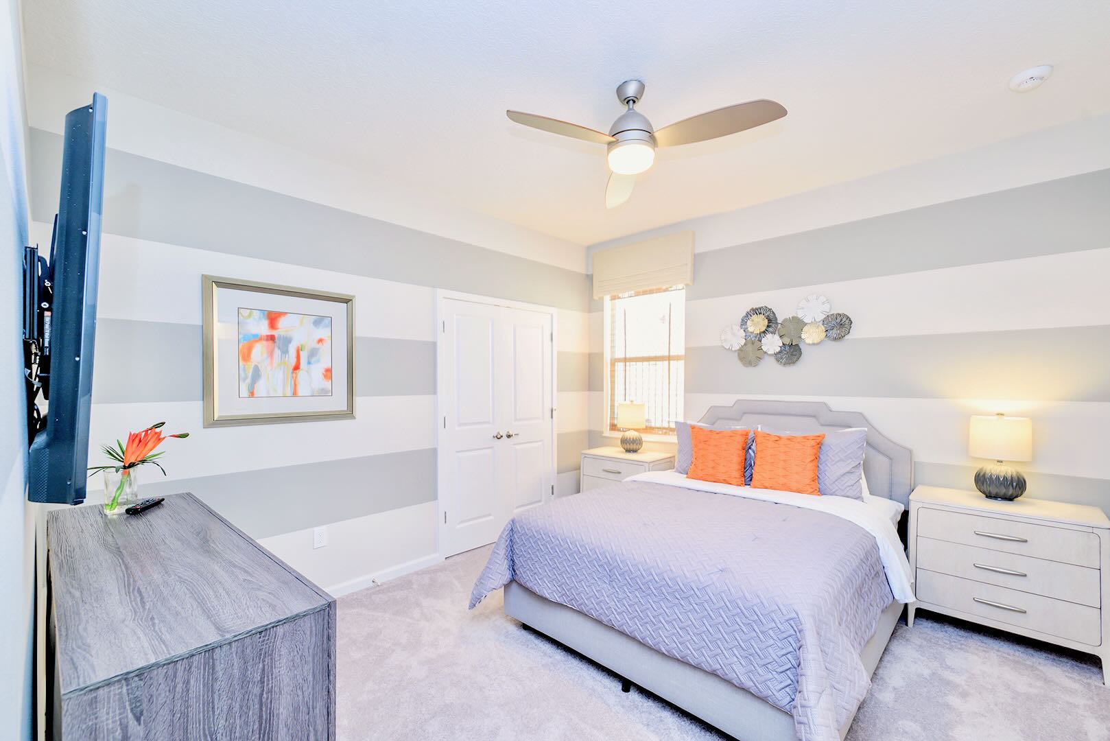 Stylish Bedroom With Soft Lighting And Ample Storage