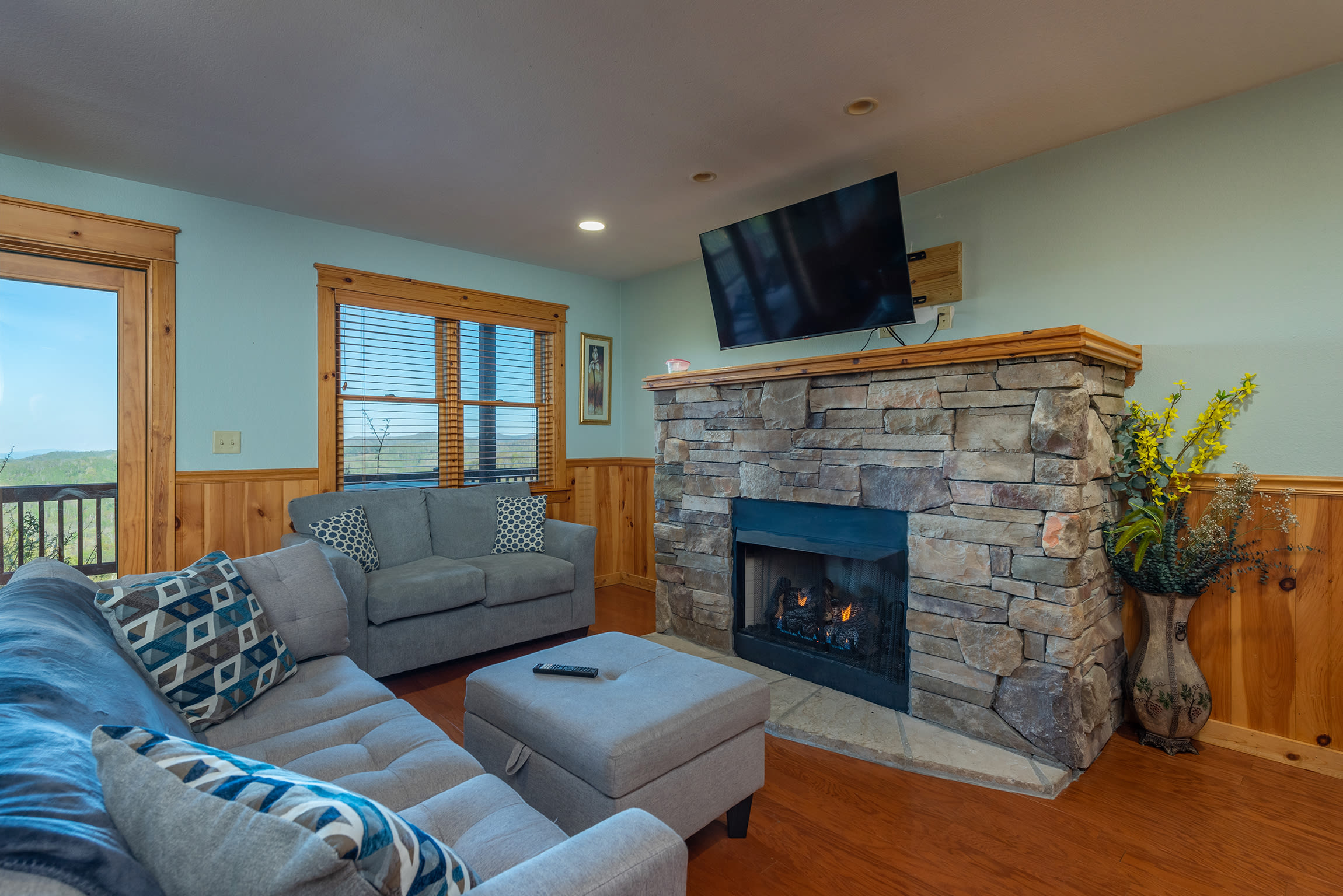 Enjoy a movie and fire after a fun mountain day!