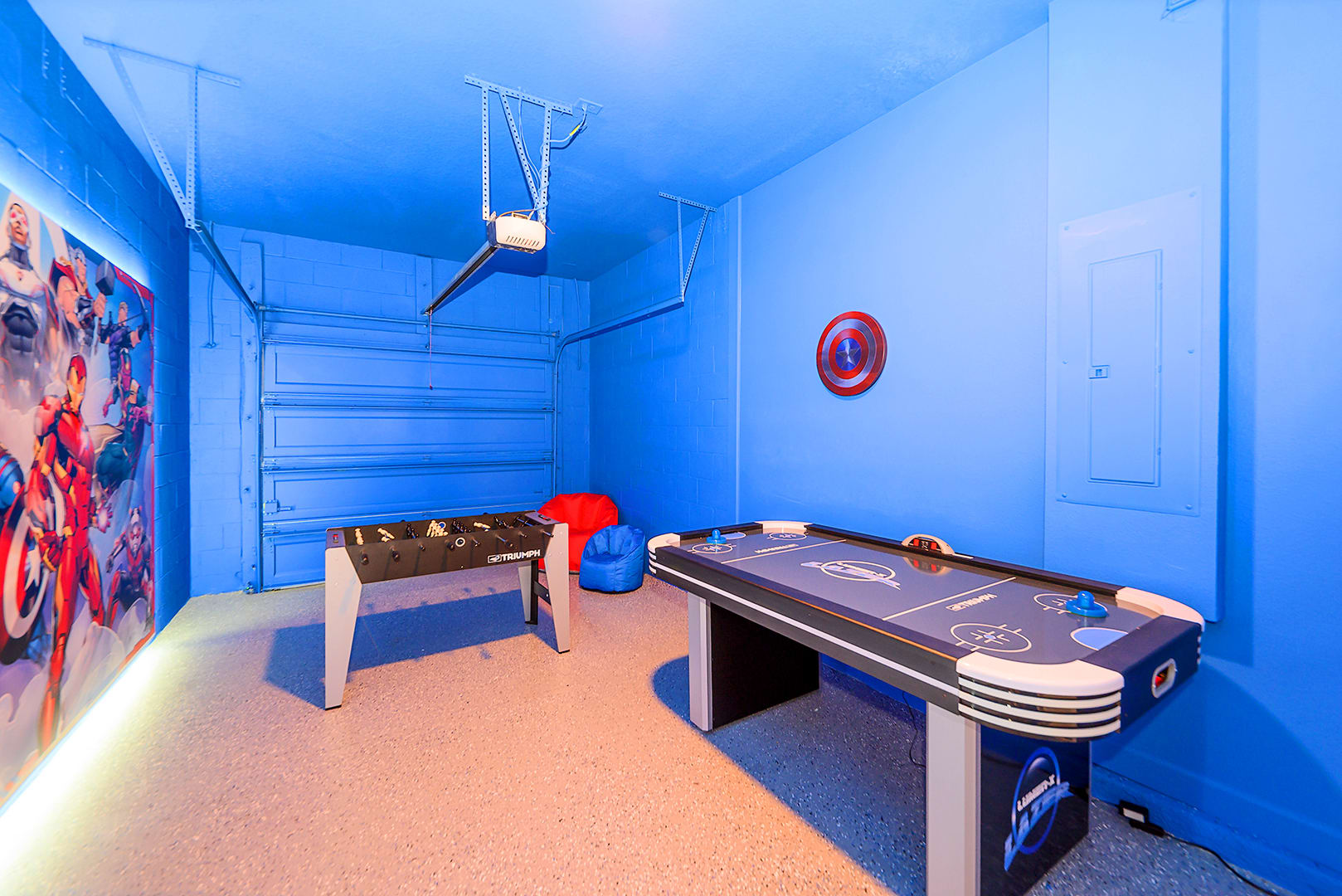 In-home Captain America Themed games room