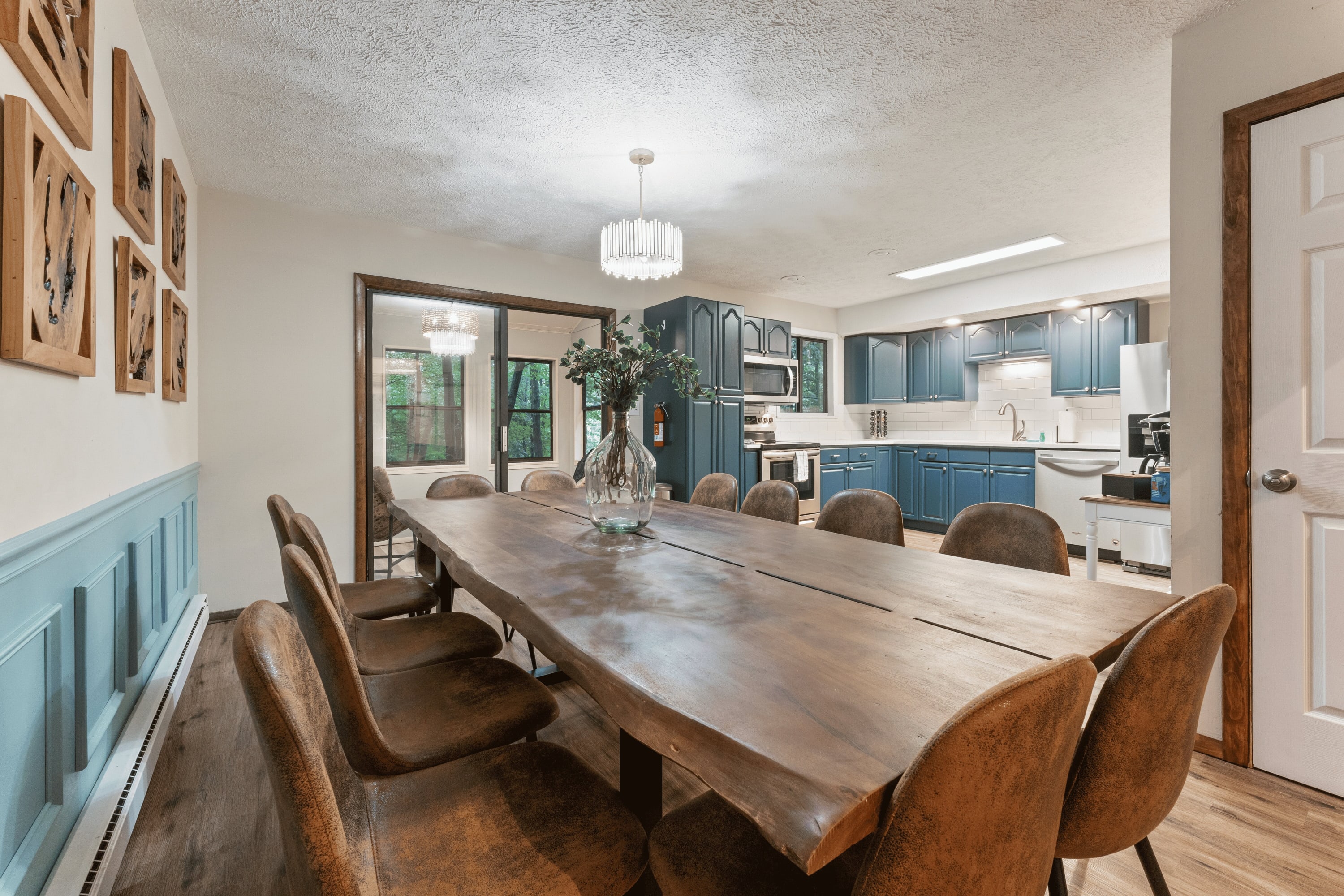 Seating for 12 at this beautifully handmade wooden dining table with live edges.