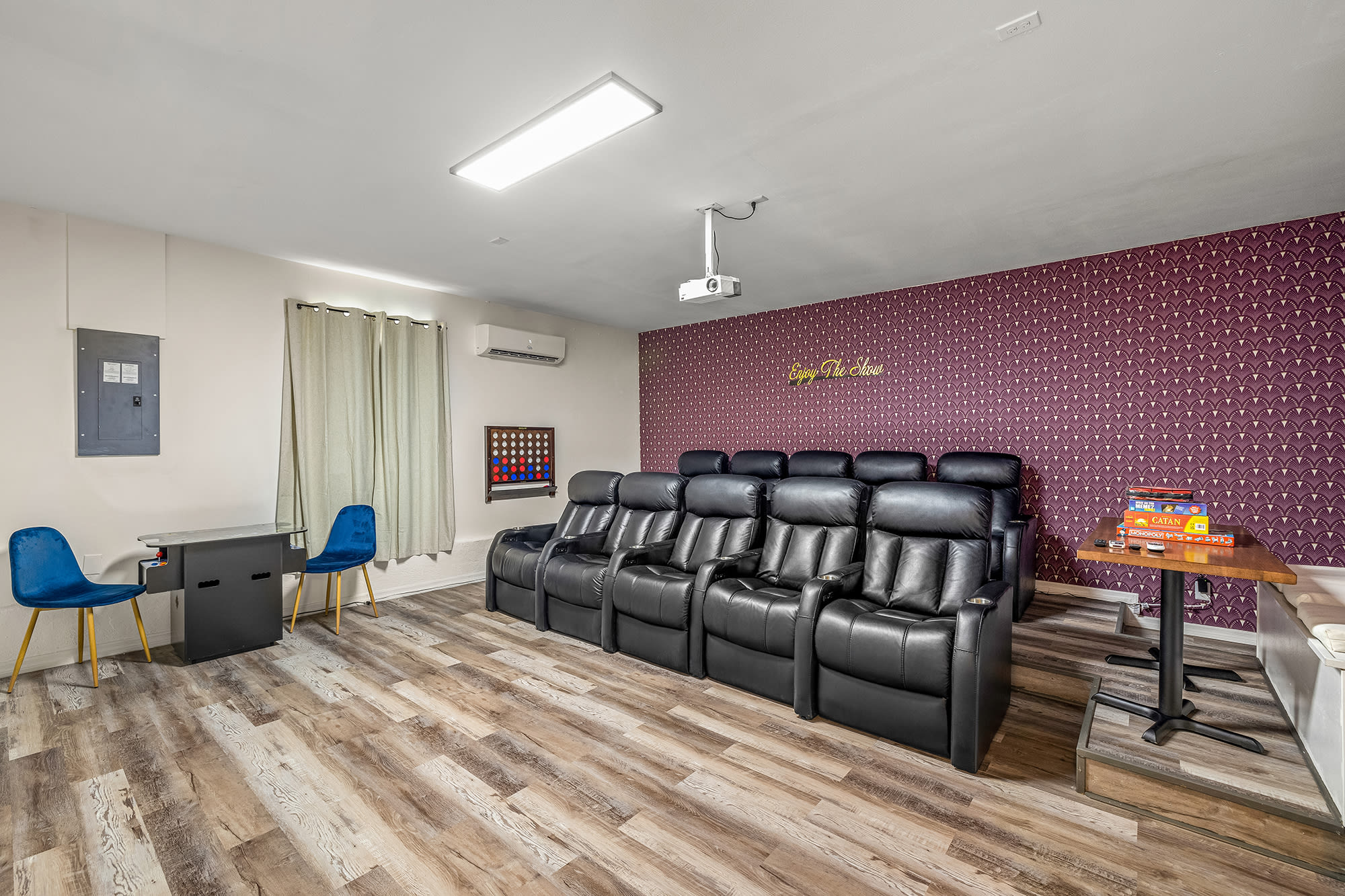 Movie Theater with game console and board games