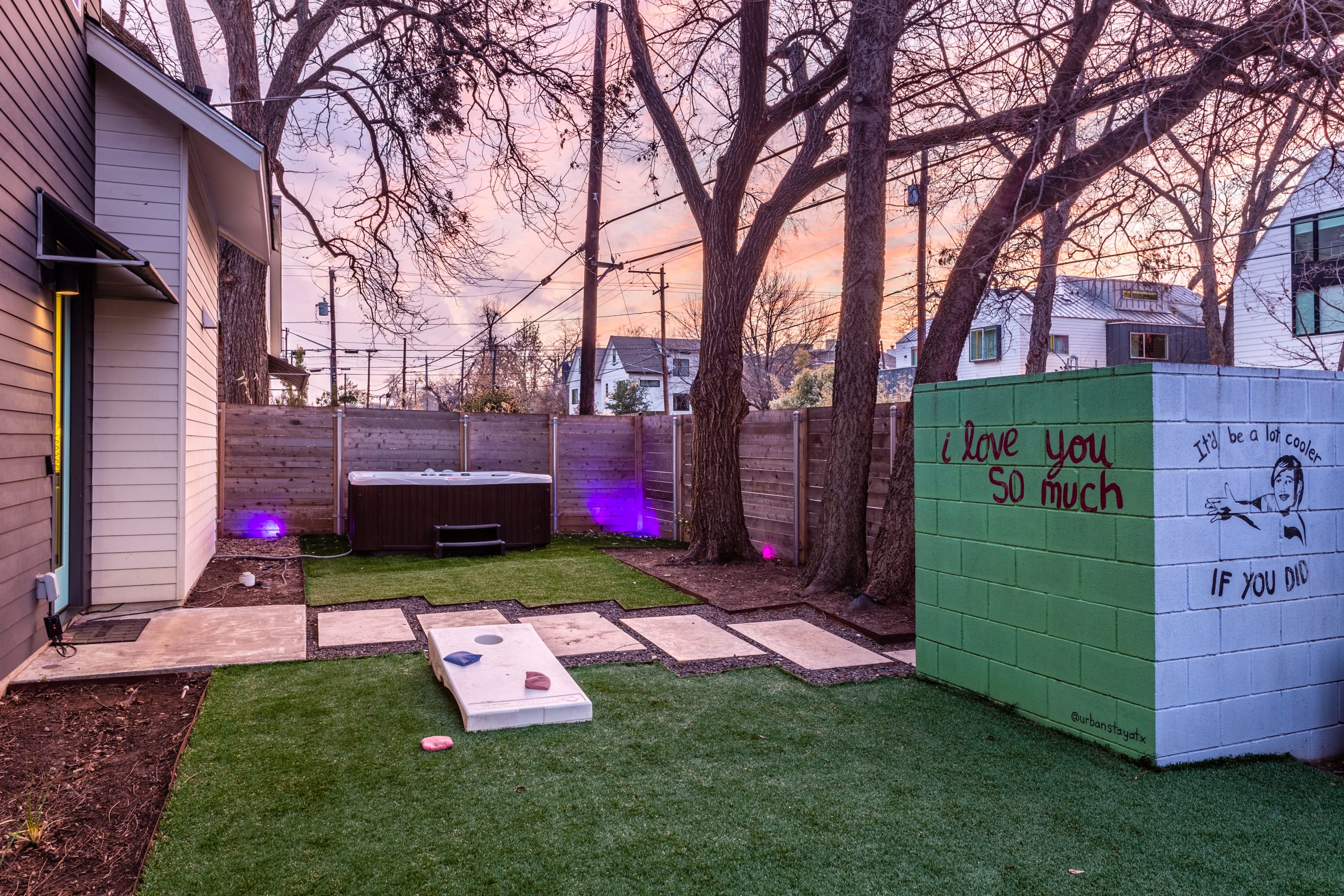 Backyard With Hot Tub and Outdoor Game Space