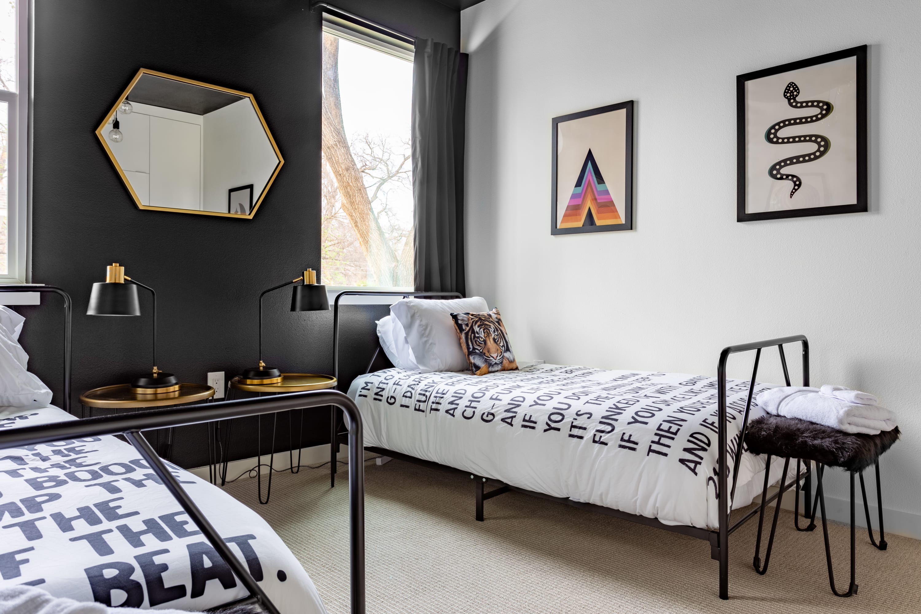 Twin Beds In a Modern Room With Stylish Accents