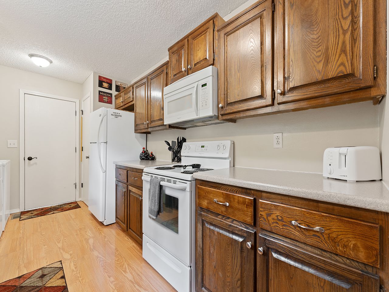 Kitchen connects to the garage which is great for bike storage.