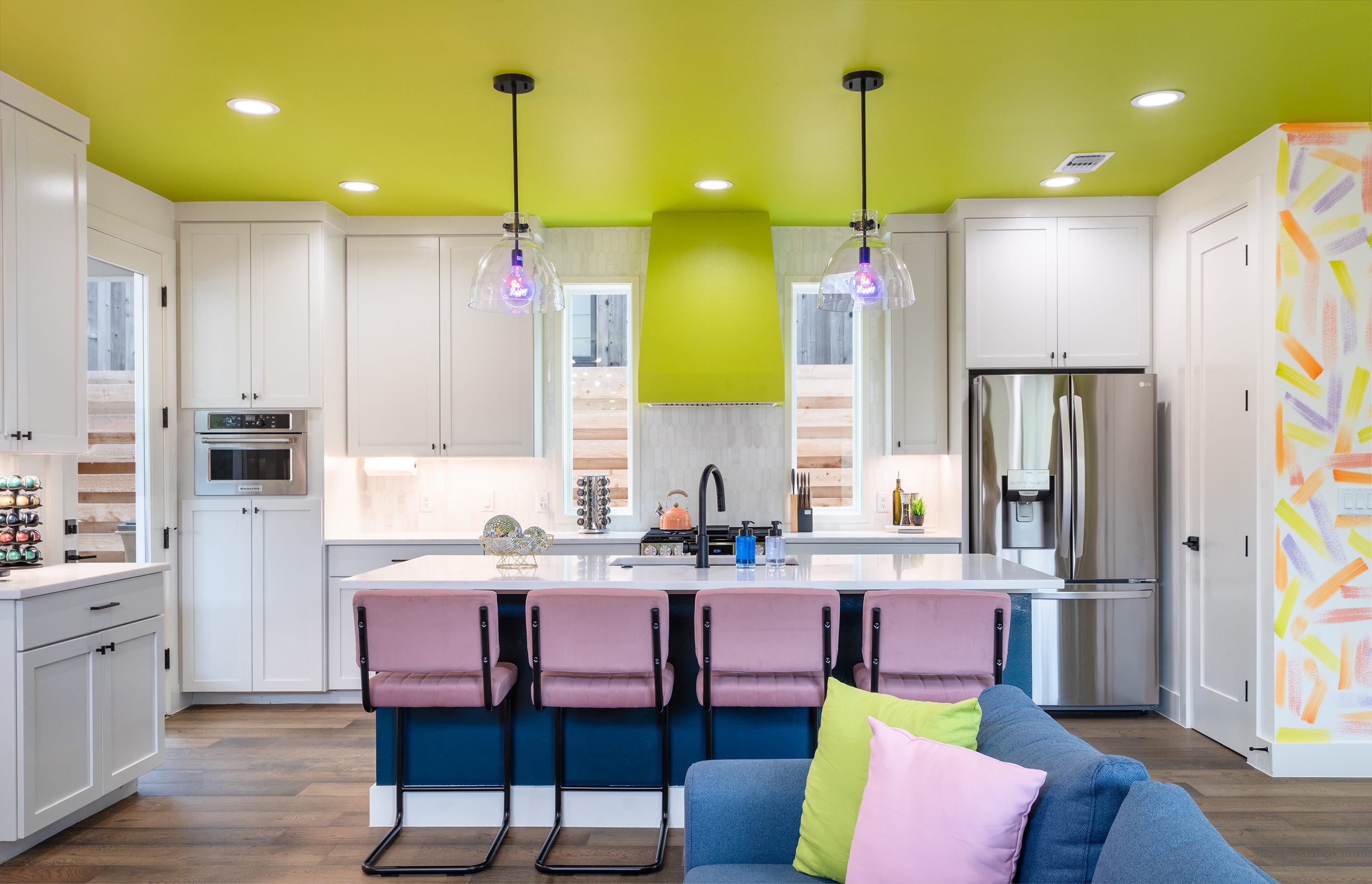 Modern Kitchen With Bright Accents And Stylish Seating