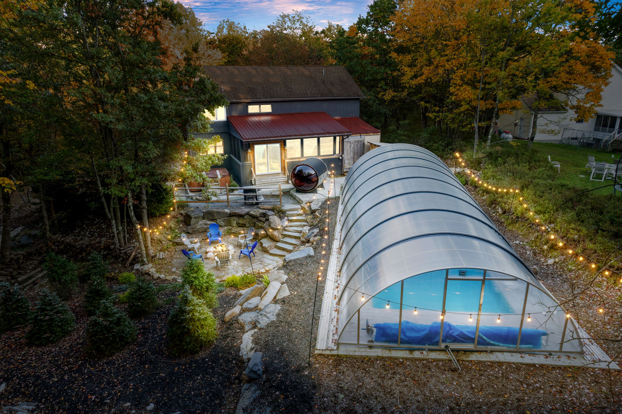 Secluded Retreat with Covered Pool – Enjoy year-round swimming in a private, enclosed pool area.
