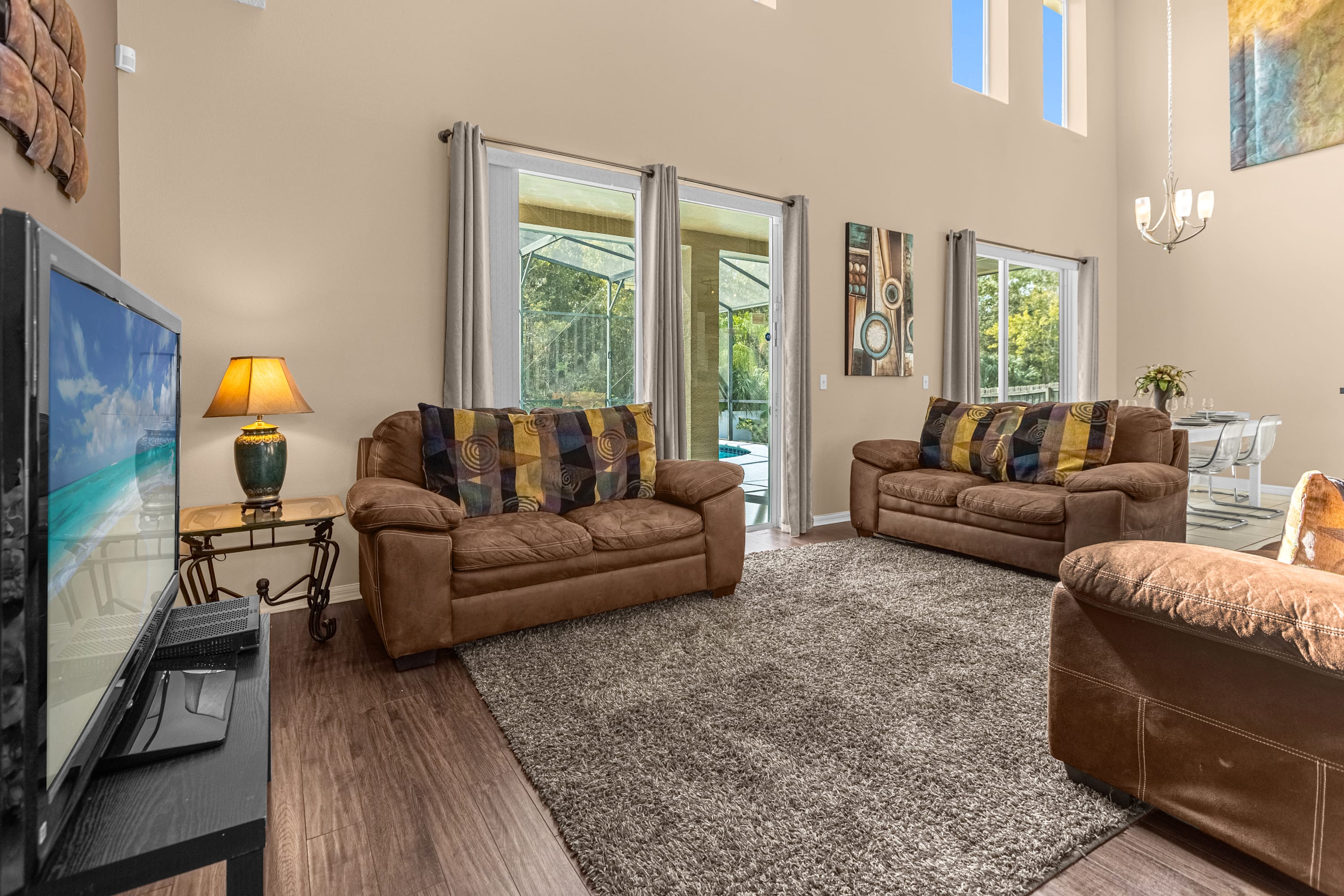 Spacious open concept living space with High Ceilings