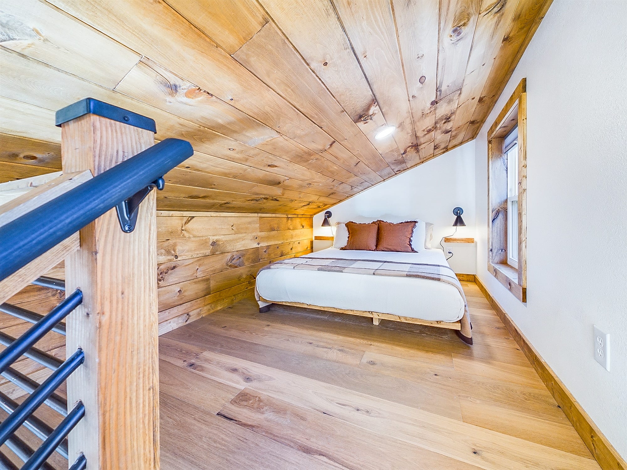 A queen mattress awaits in the loft.