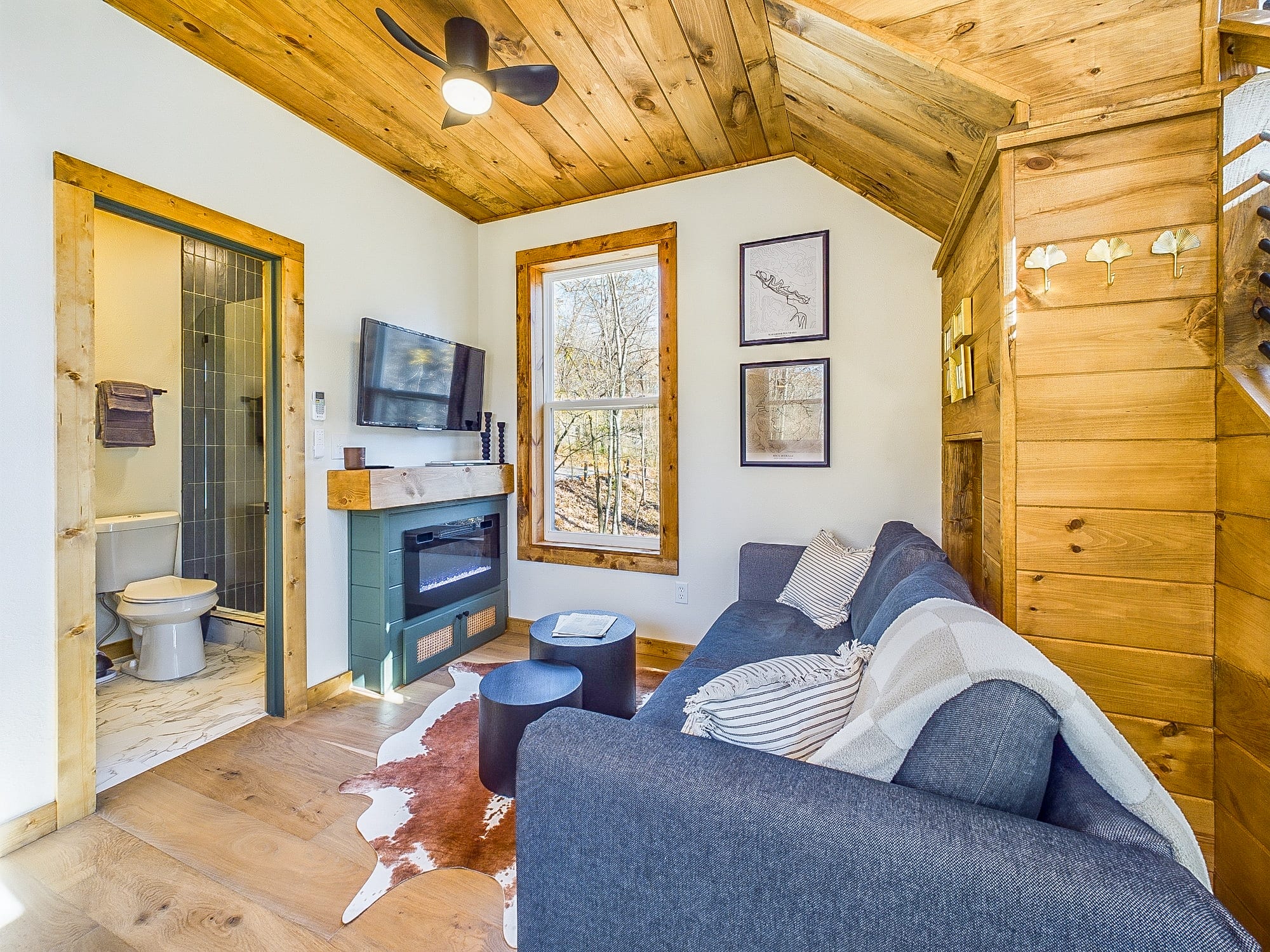 Cozy up by the electric fireplace and stream your favorite shows.