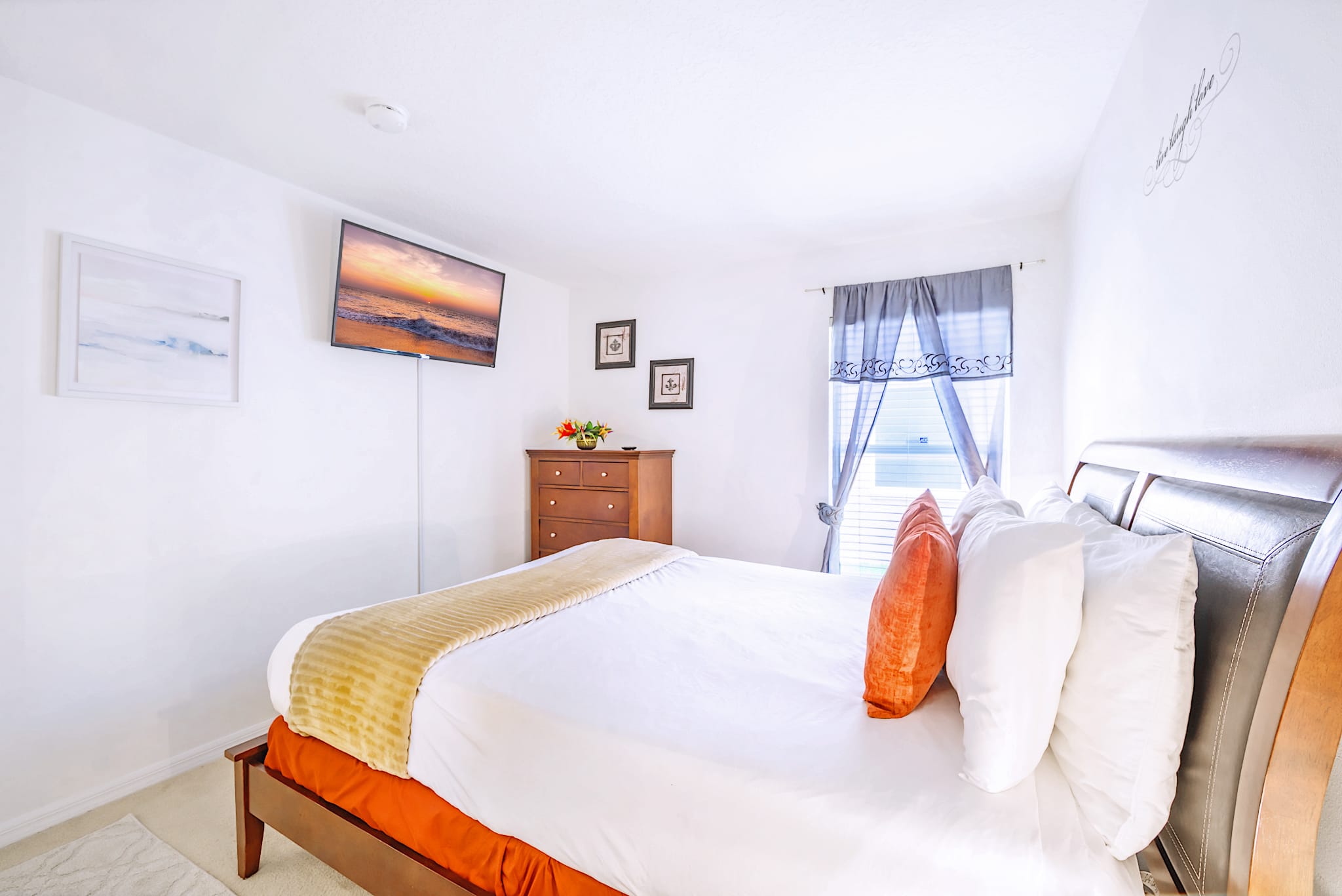 Another Angle Showcasing The Inviting Queen Bed And Beautifully Lit Space