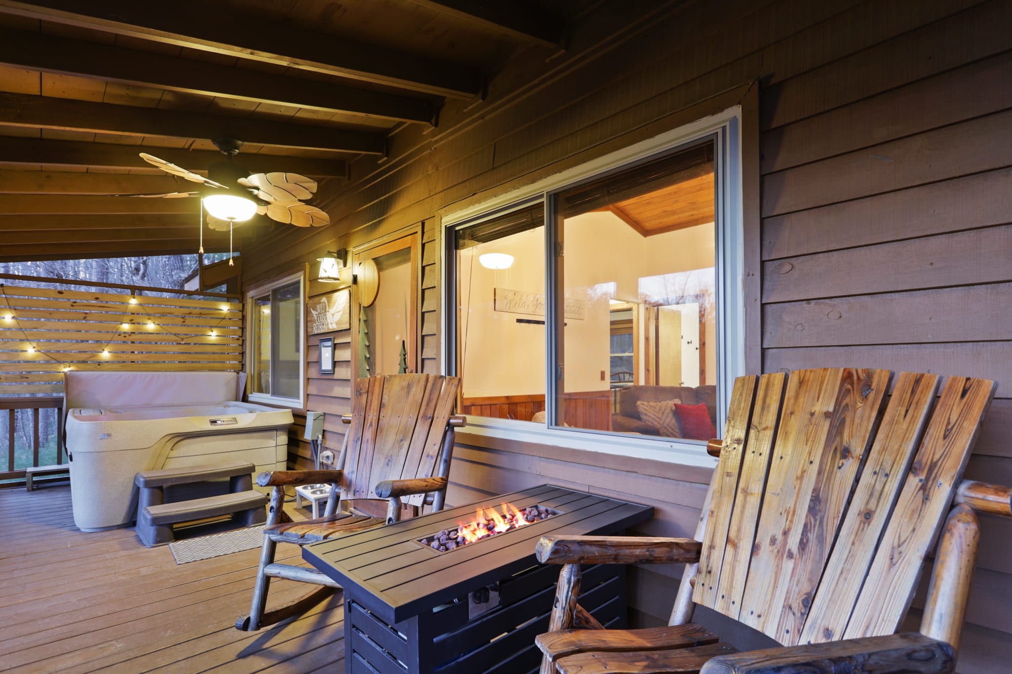 Fire Pit, Seating, and Hot Tub on Deck