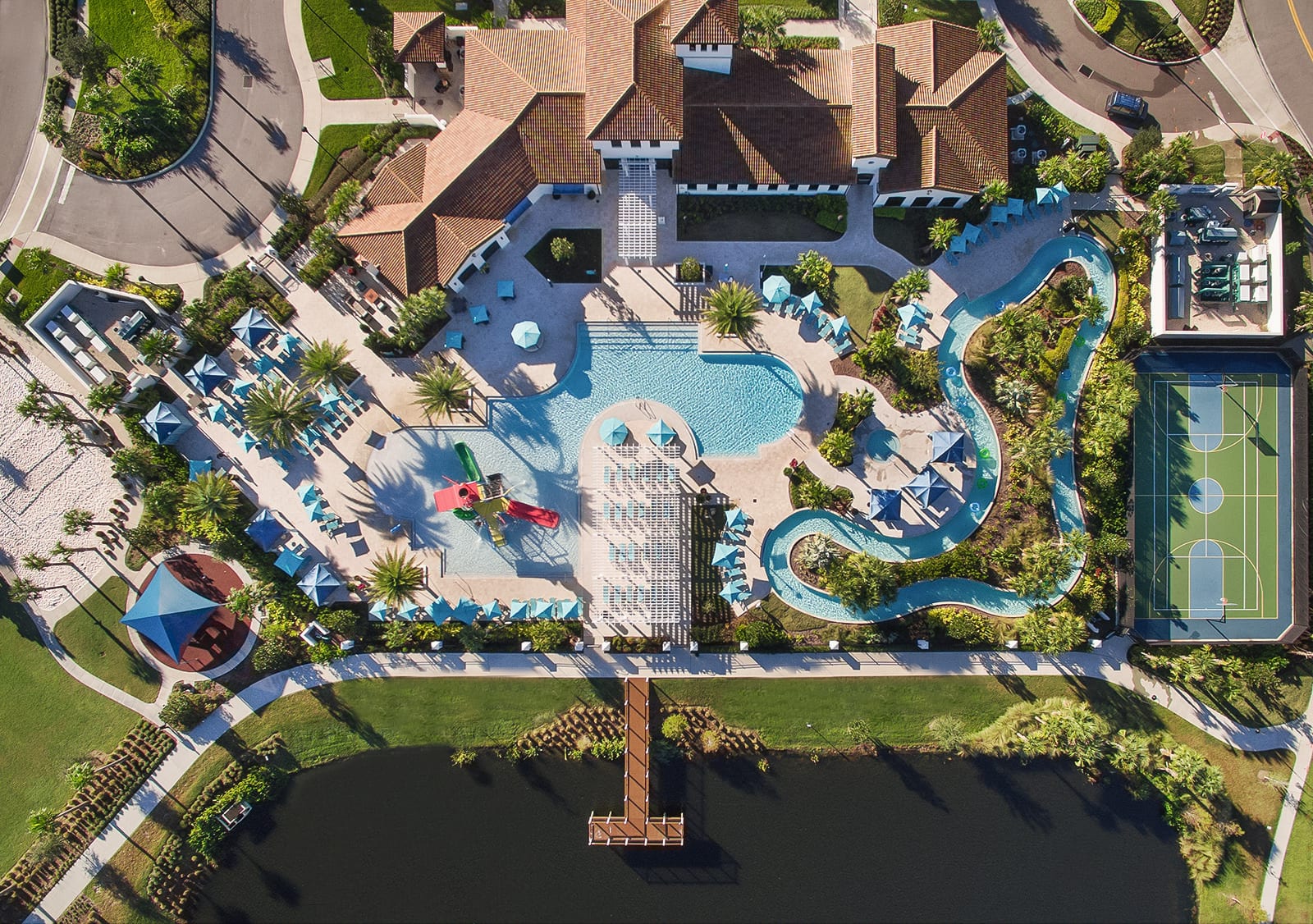 Aerial view of the clubhouse amenities.