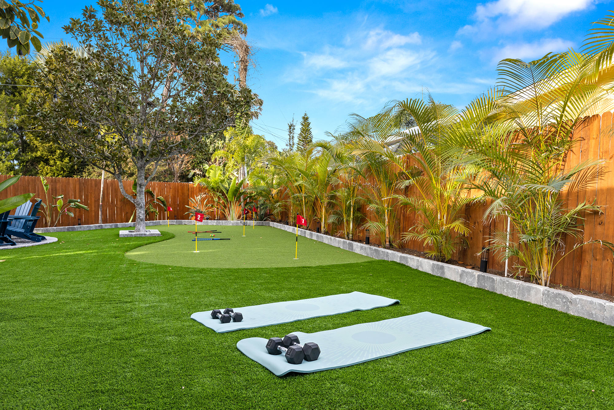Enjoy the putting green with a ton of free turf space for other activities!