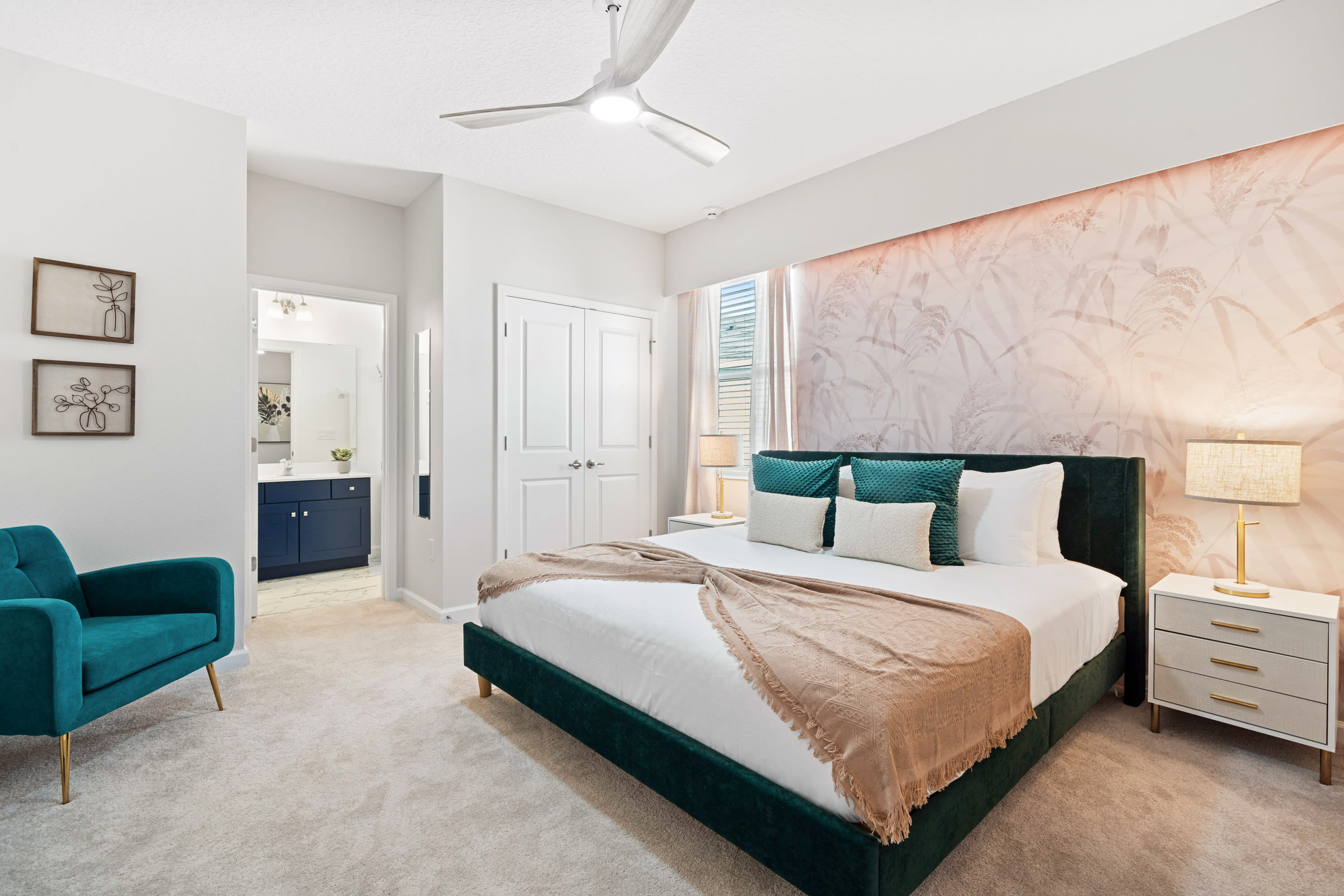 Spacious Bedroom Featuring A Luxurious King-Sized Bed And Elegant Decor