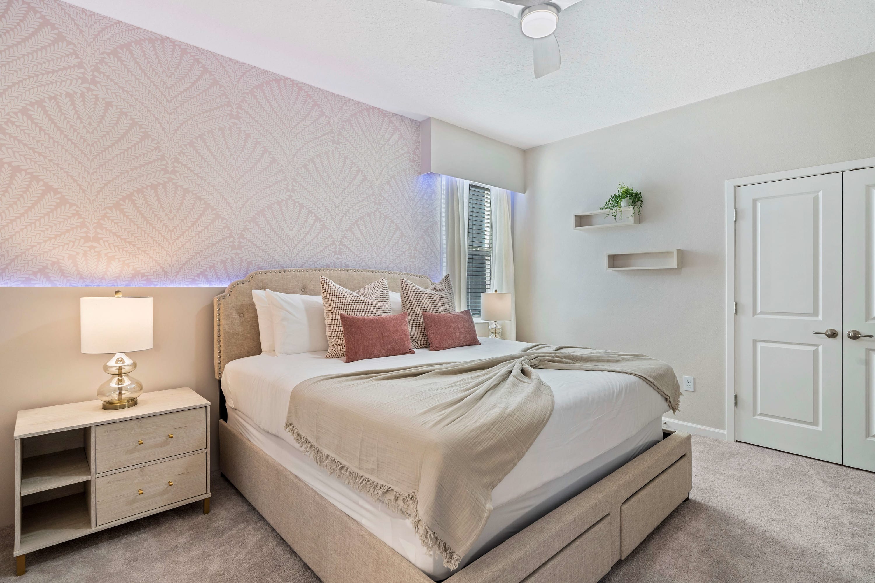 Luxurious Bedroom Featuring A King-Sized Bed And Elegant Modern Design