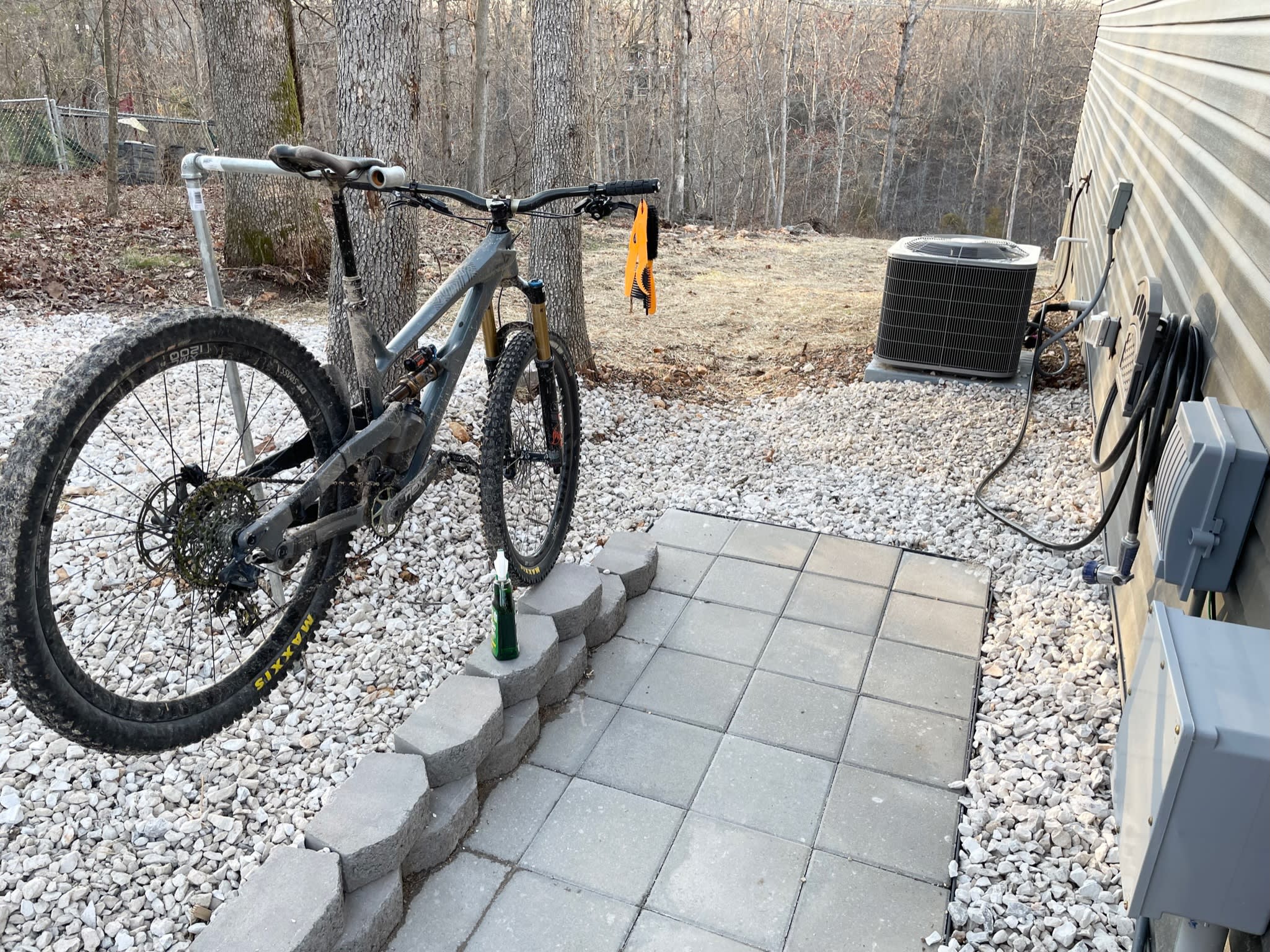 Bike washing station outside.
