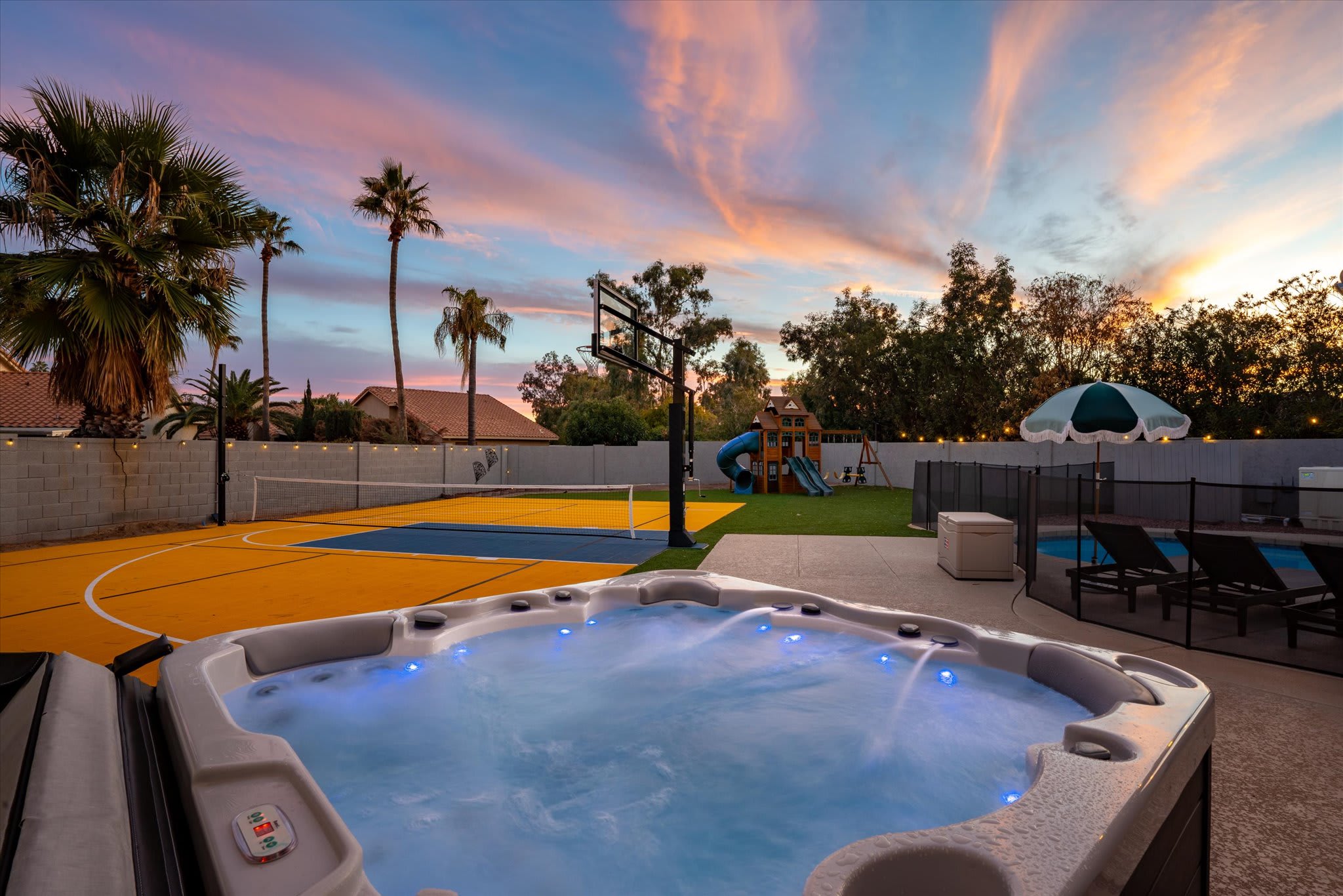Take a dip in our brand new hot tub while watching the sunset