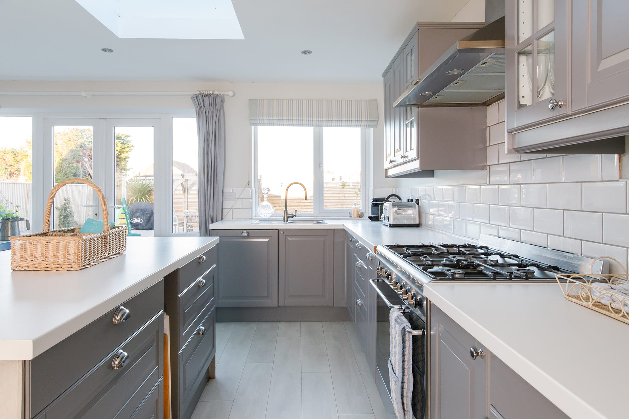 The kitchen has spacious countertops and plenty of pots and pans to cook up a storm.