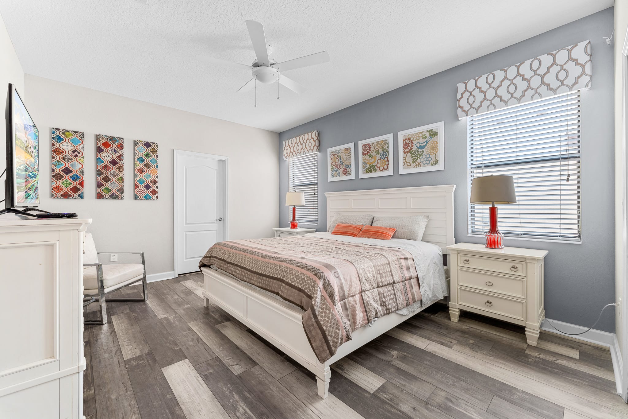 Serene bedroom w/ soft tones and a calm, uncluttered feel.