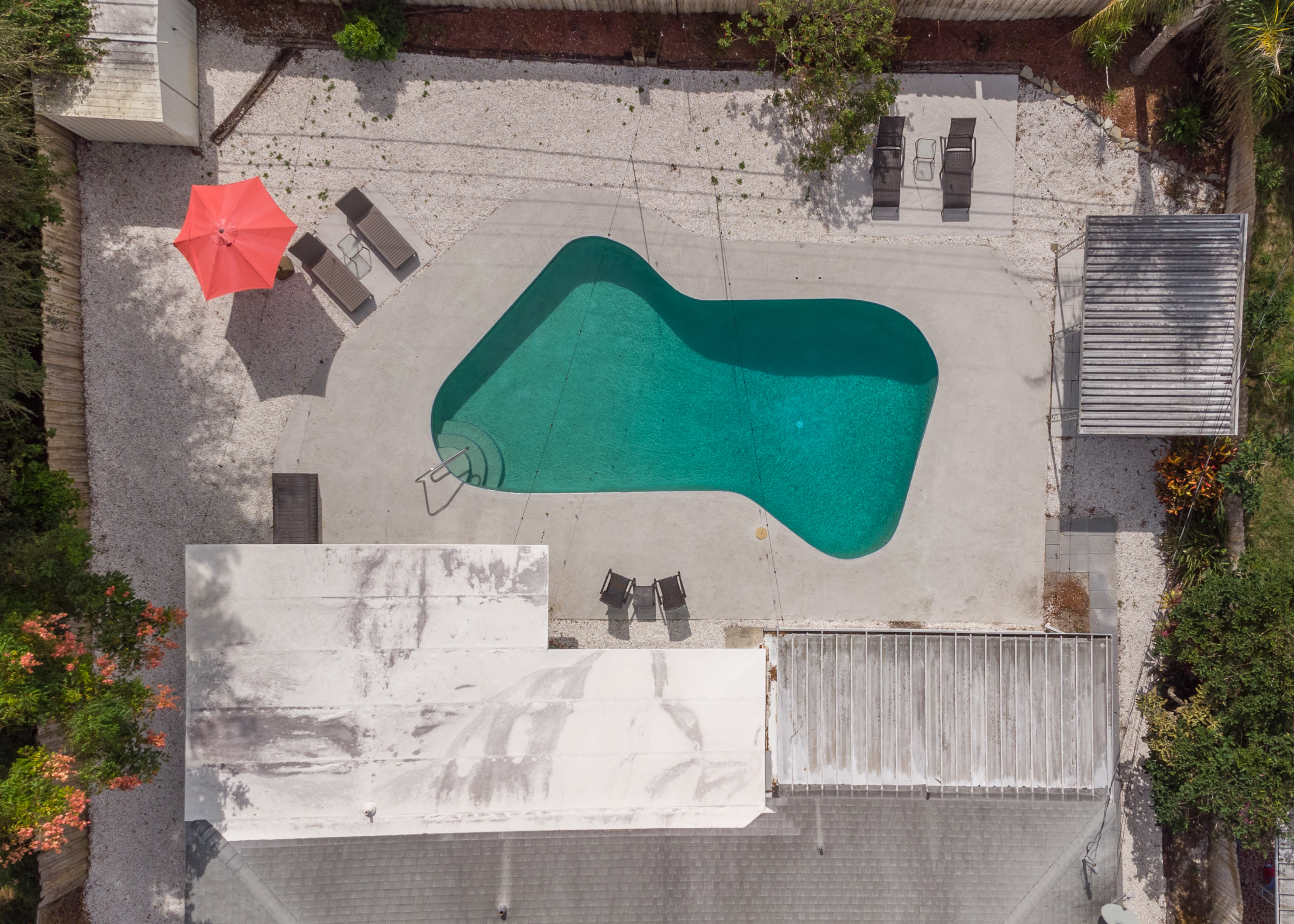 Overhead view of the pool area showing space to relax and unwind
