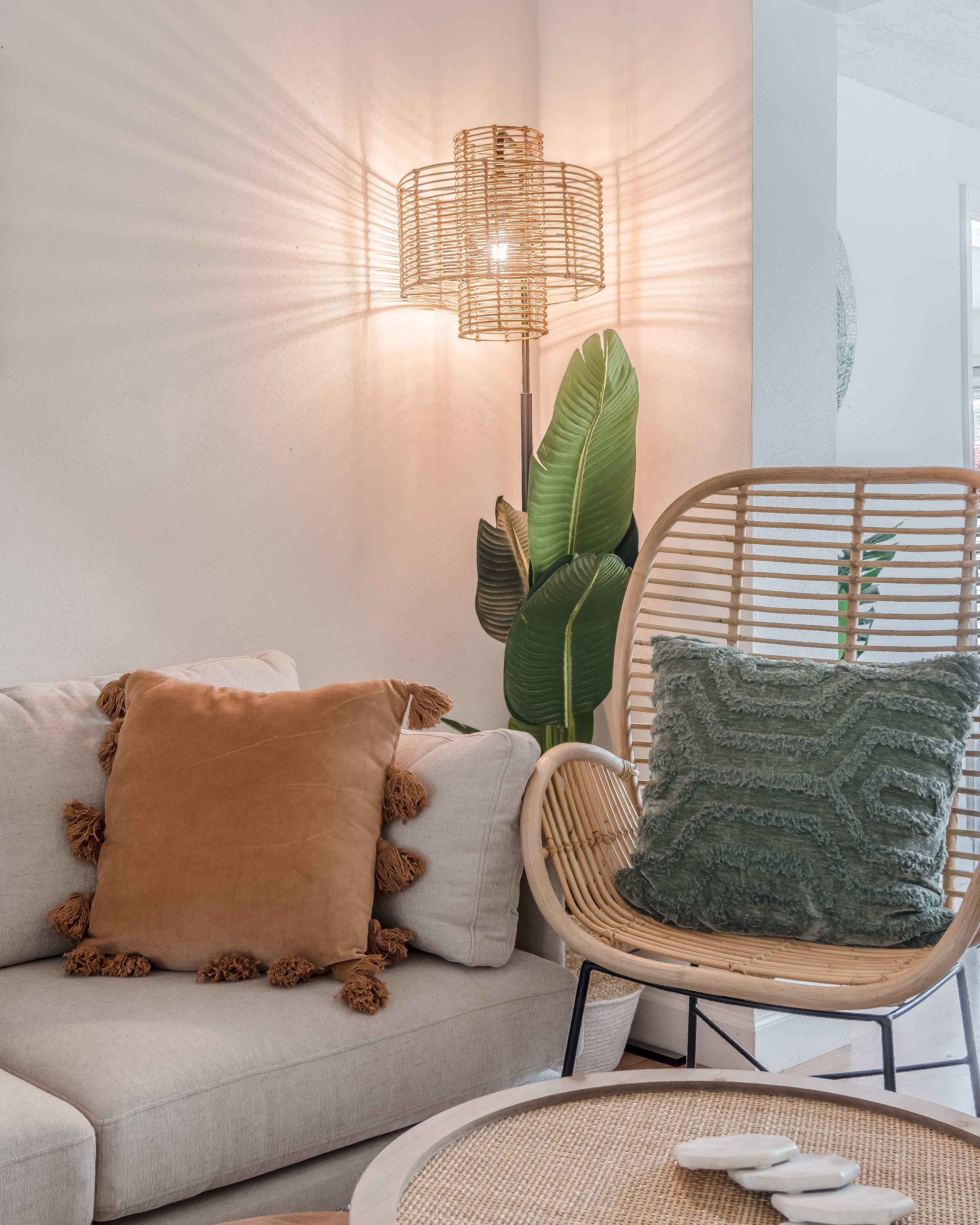 Accent chair corner w/ warm lighting for a quiet moment to relax