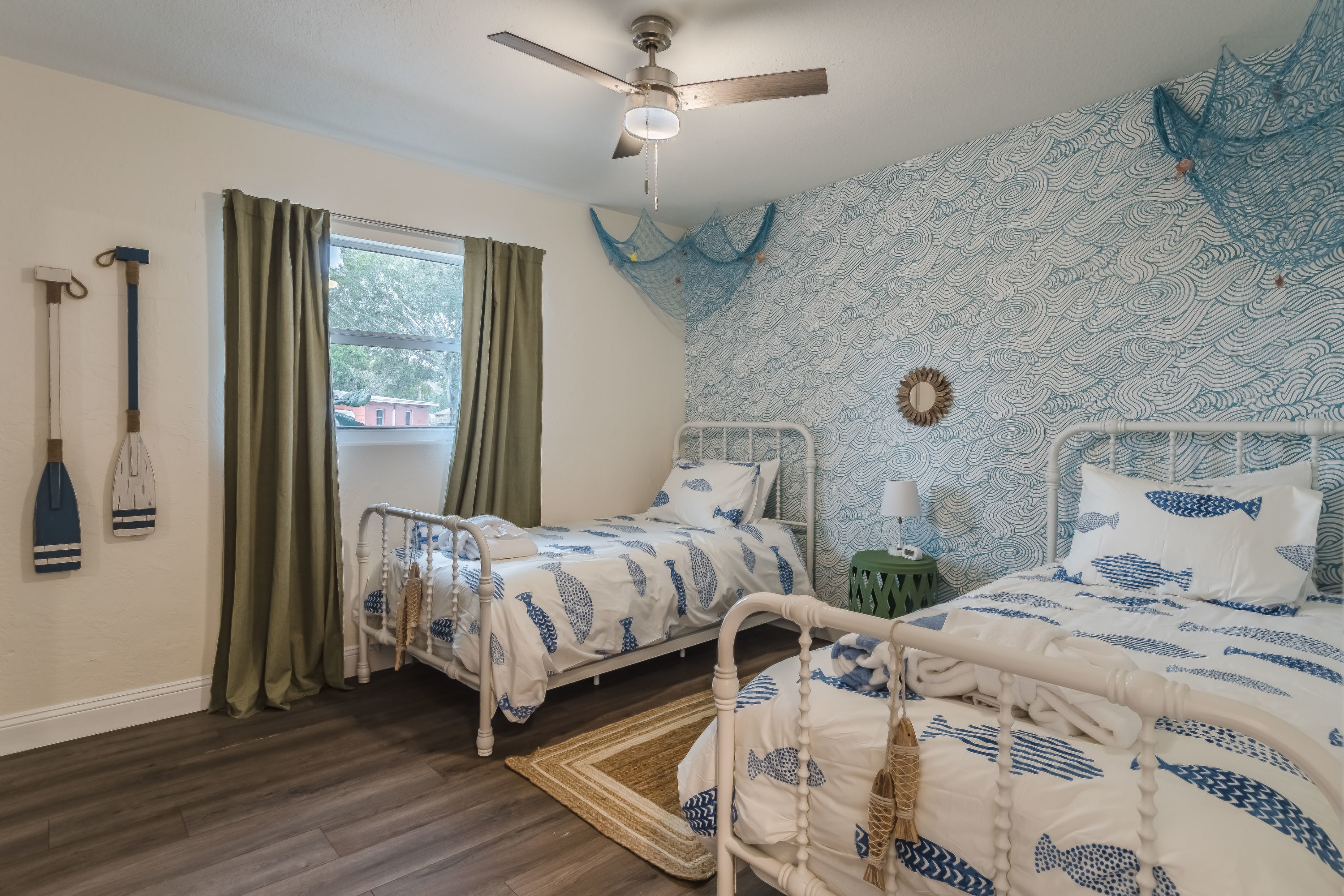 Cozy bedroom featuring textured walls and inviting decor for a peaceful retreat.