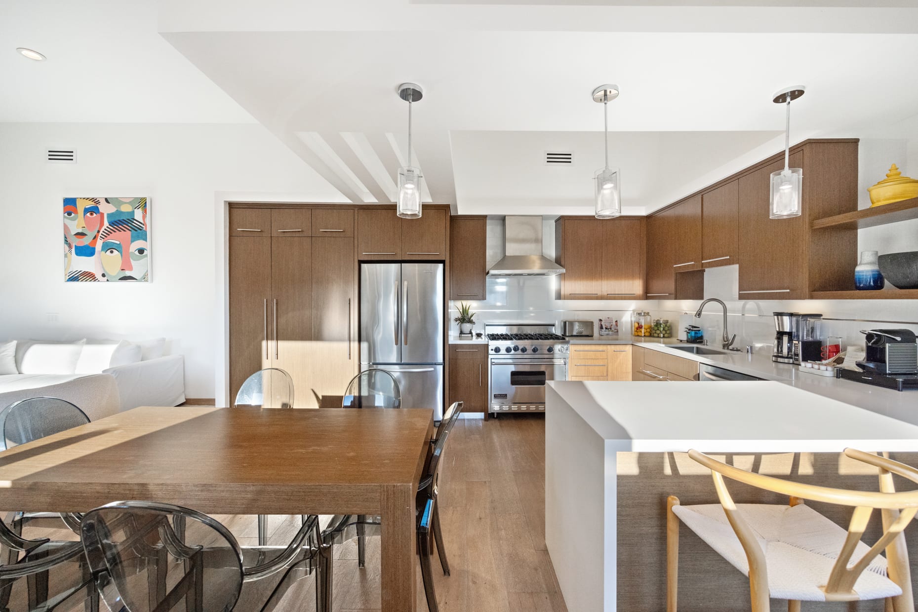 Prepare gourmet meals in style in our modern kitchen, featuring top-of-the-line appliances and ample counter space.