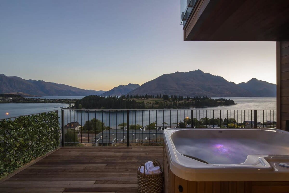 Your private hot tub overlooking the mountains