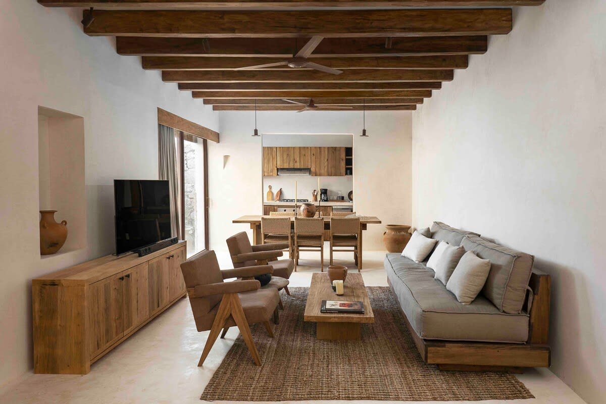 Comfortable living room area with smart TV