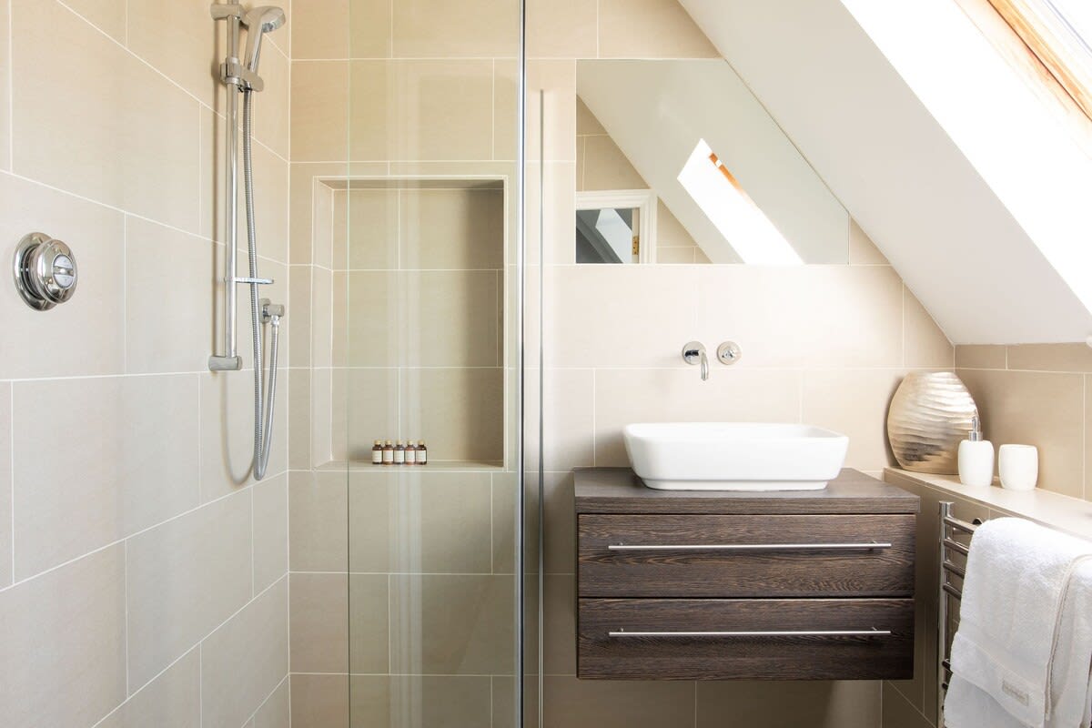 The home has three bathrooms, two on the second floors and one on the ground floor.