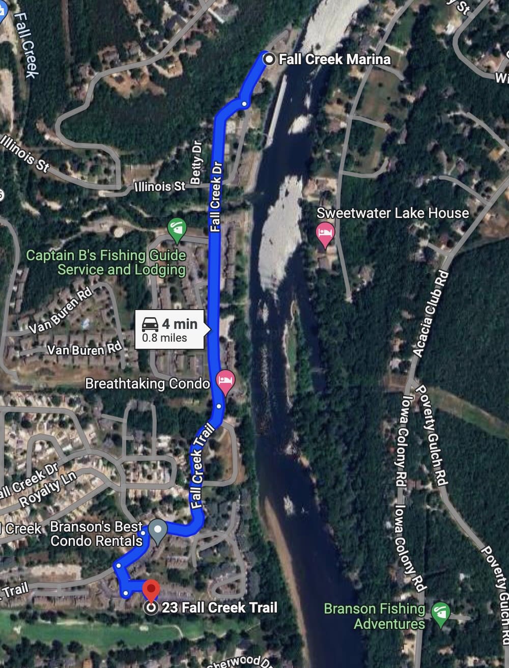 It's a 4 minute drive to the Fall Creek Marina