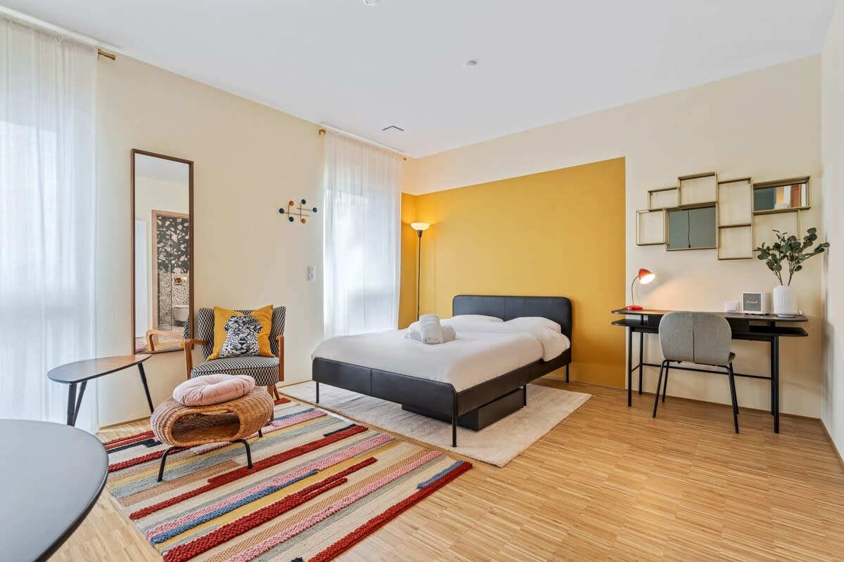 Modern simplicity meets comfort in our well-appointed studio.