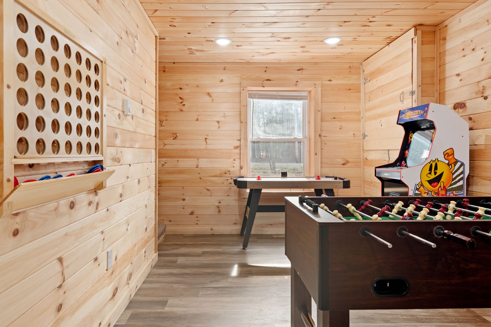 It’s not just foosball and arcade games this space also features a jumbo-sized wall-mounted Connect 4 for even more ways to play together.