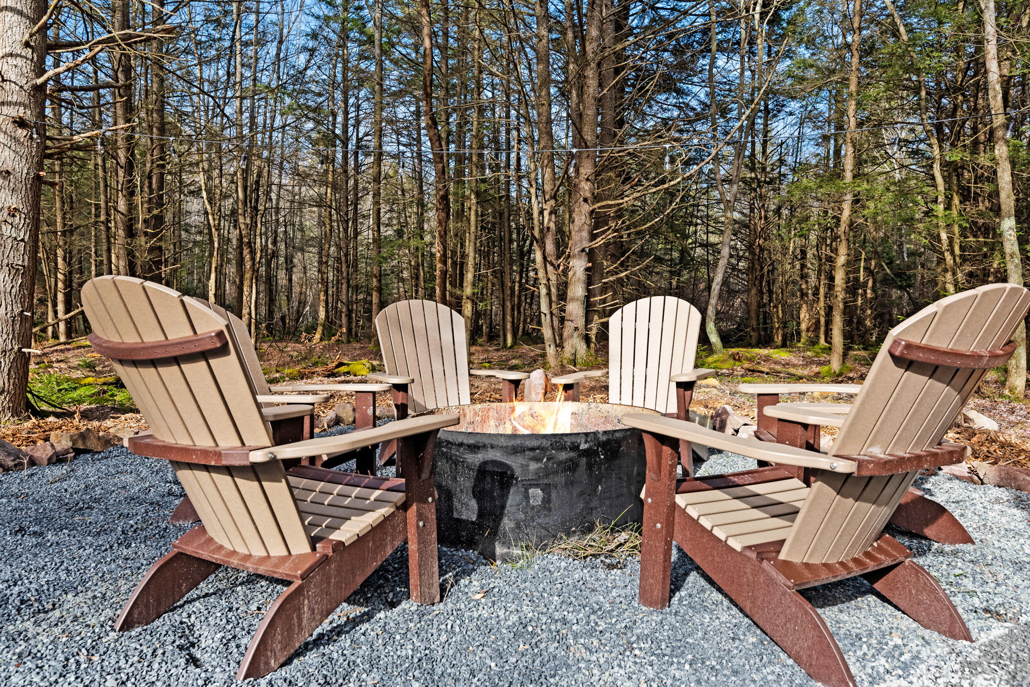 Forest-Surrounded Fire Pit Circle
Comfortable Adirondack chairs and a stone-lined fire ring offer a relaxed space for guests to unplug, unwind, and reconnect.