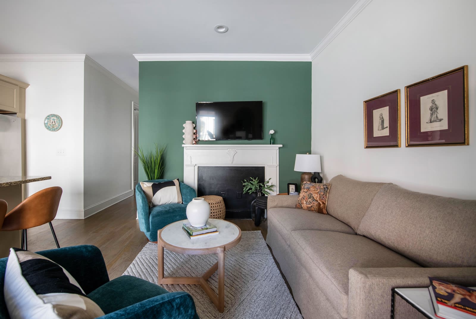 Open floorplan living room with kitchen, and dining area