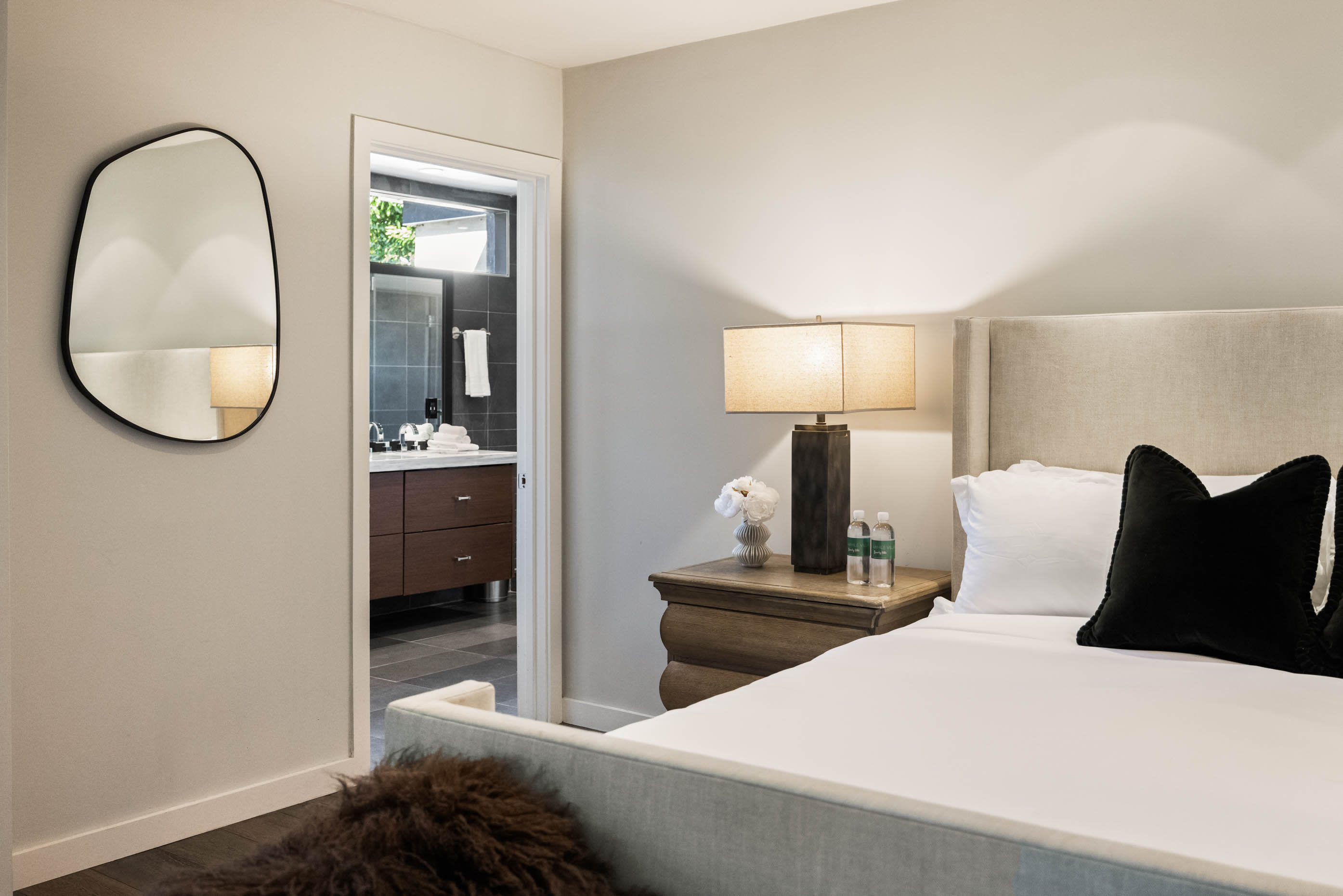 Each bed is outfitted with fresh hotel-grade linen.