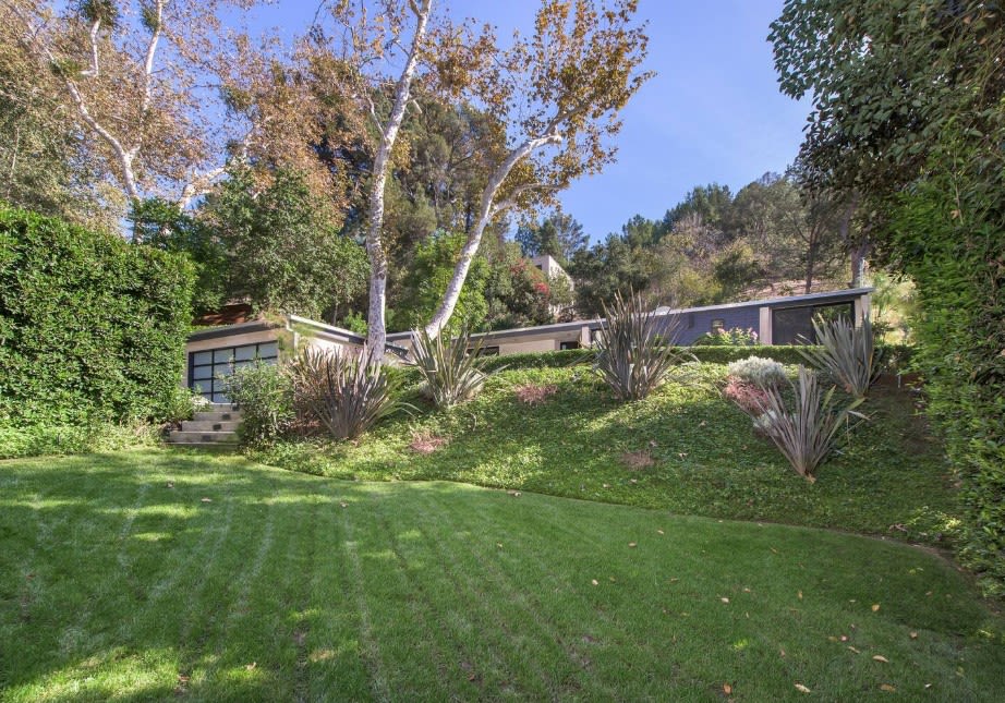 Expansive open yard with lush green grass.